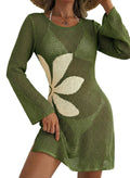 Dokotoo Swim Coverup for Women Bathing Suit Cover up for Swimwear Summer Bikini Long Sleeve Sundresses Dresses Beach Dress Cruise Outfits for Women 2026 Spring Jungle Green