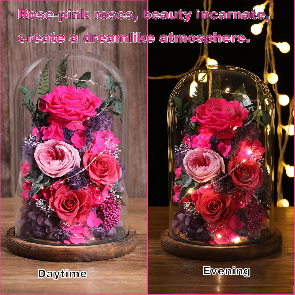 lovenfold Flowers for Delivery Preserved Flowers Rose in Glass Dome,Reddish Rose Forever Flowers Birthday Gifts for Women Mom Grandma Friend Gifts for Her,Home Decor