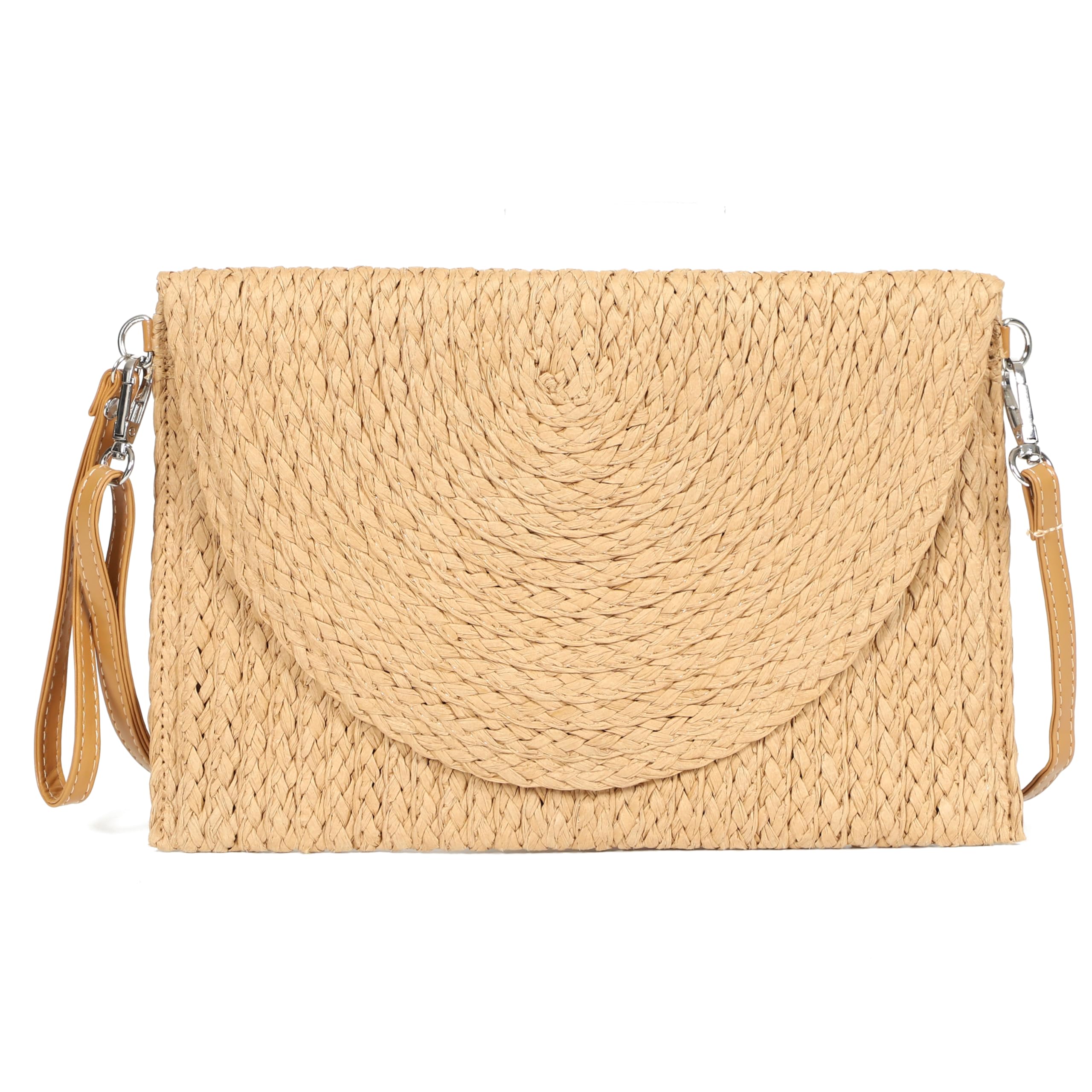 LA CARRIE Beach Bags Straw Purse for Women Shoulder Woven Clutch Envelope Crossbody Bag Handbags for Summer Vacation(Khaki 1)