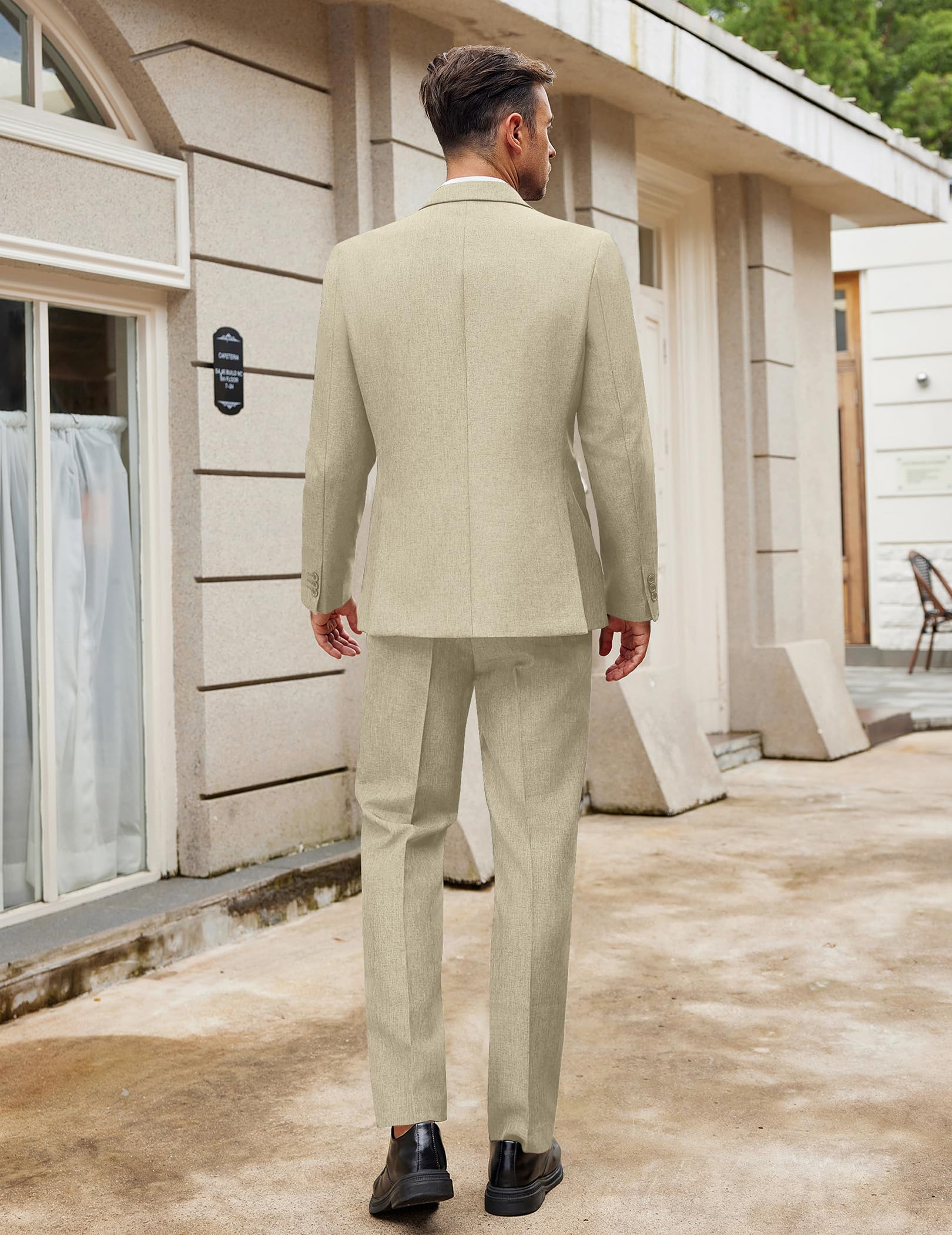 COOFANDY Mens Casual Suits 2 Piece Set One Button Dress Suits for Graduation Wedding Business, Light Khaki, Medium
