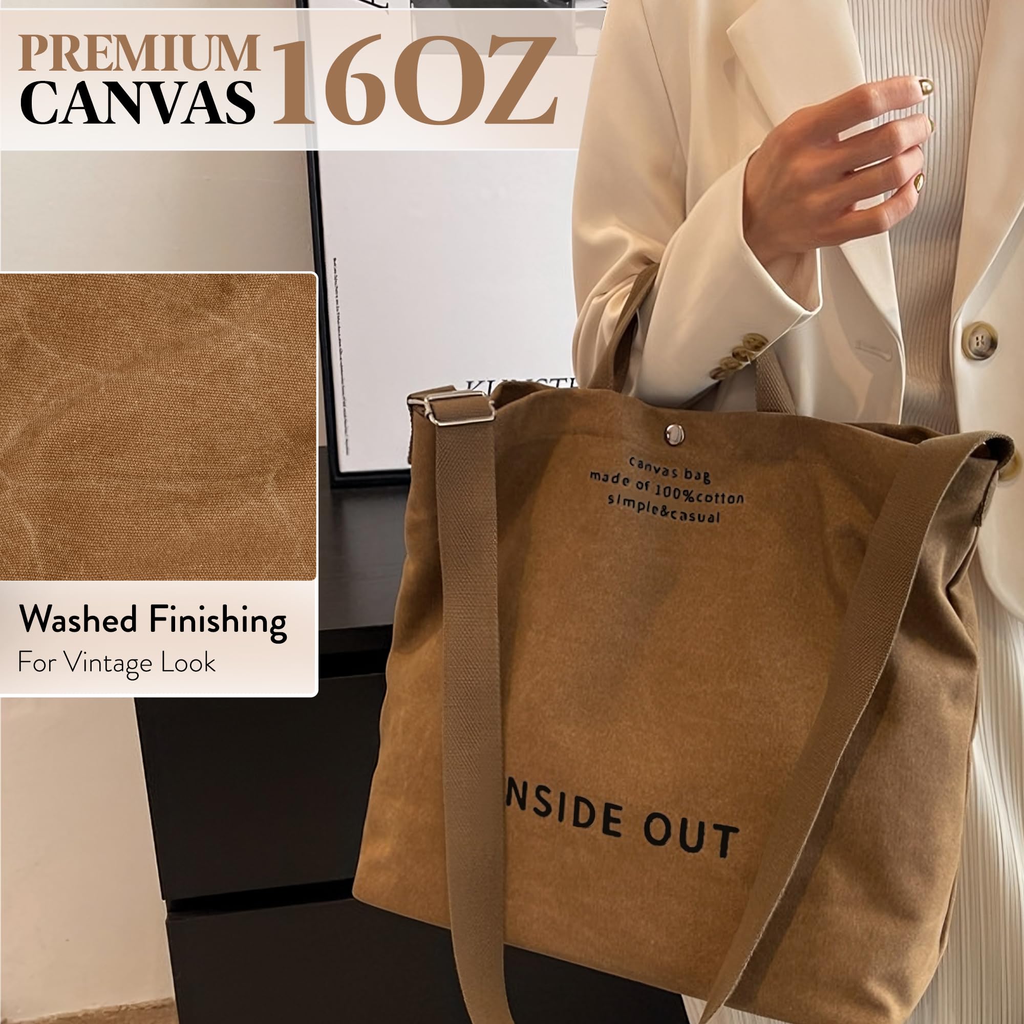 Large Tote Bag for Women, Canvas Bag Women Gift, Fashion Crossbody 16oz Cotton Bag, Large Capacity Shoulder Bag