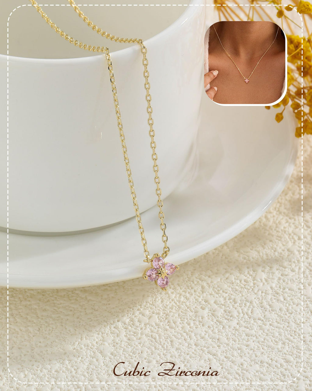 ZHESHY Birthstone Gold Necklaces for Women Dainty Non Tarnish 14K Gold Plated Diamond Necklace Cubic Zirconia Pendant Necklaces Women Gold Trendy Jewelry Bridesmaid Birthday Christmas Mothers Day Gifts