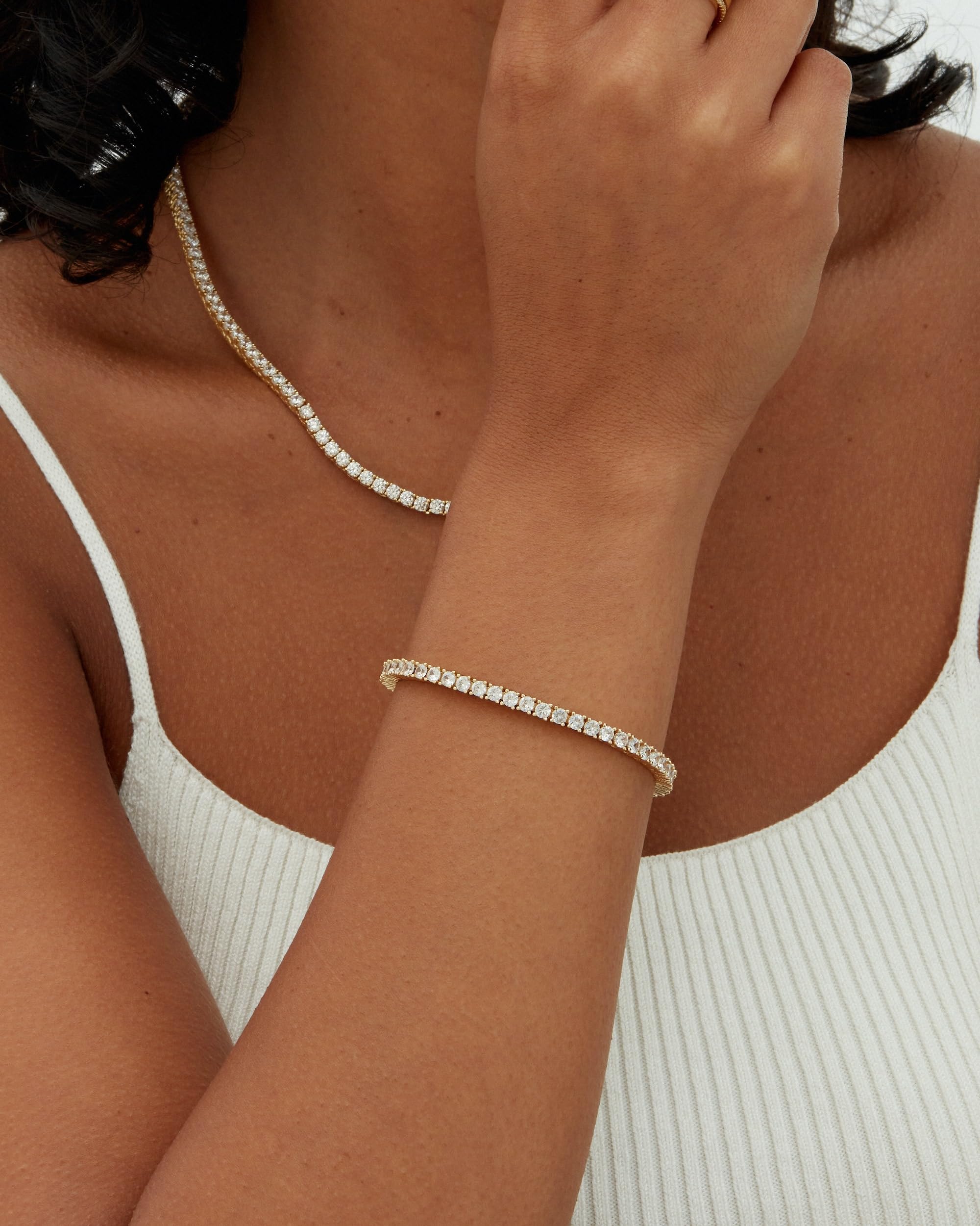 PAVOI 14K Yellow Gold Plated Tennis Bracelets for Women - 3mm Cubic Zirconia Classic Gold Tennis Bracelets for Women and Men - Trendy CZ Jewelry Gifts - Size 7 Inches