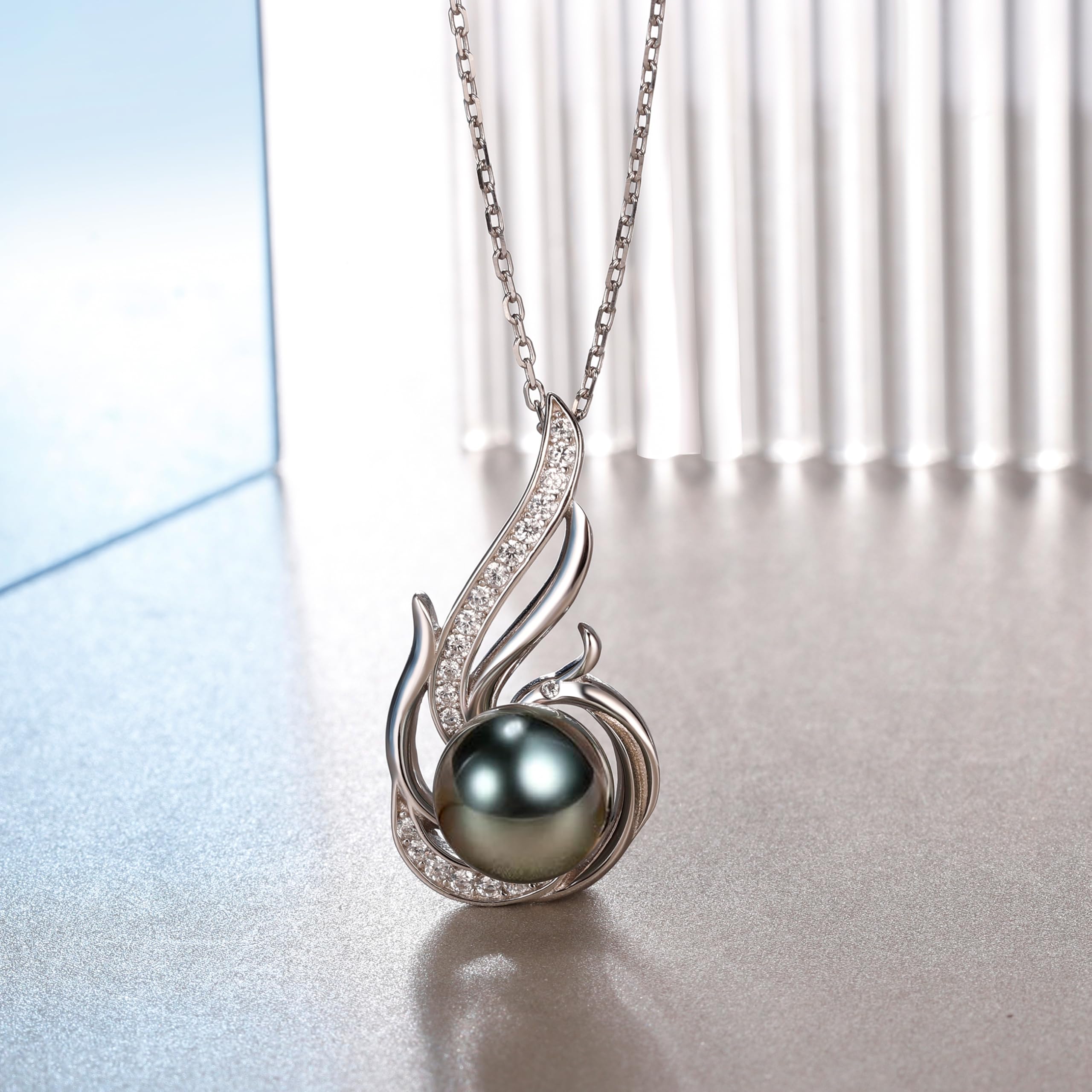 Tahitian Black Pearl Necklaces for Women-Pearl Phoenix Pendant-Christmas Mothers Day Valentine's Day Gifts Wife Mom Grandma Girlfriend Daughter Her Best Friend Birthday Anniversary Fine Jewelry