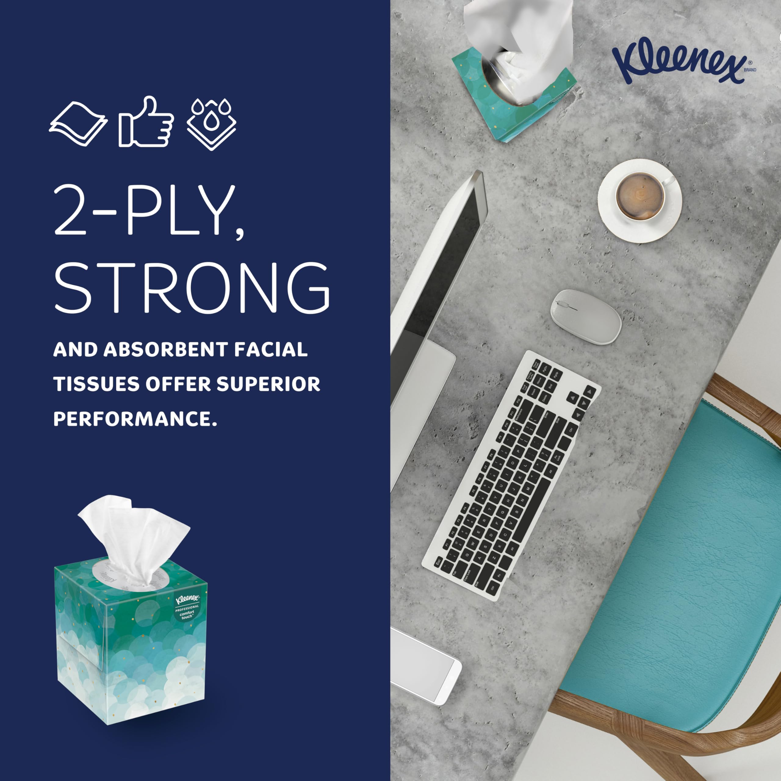 Kleenex Professional Facial Tissue, Bulk (21270), 2-Ply, White, Upright Cube Boxed Format, Designed for Business (90 Tissues/Box, 36 Boxes, 3,240 Sheets/Case)