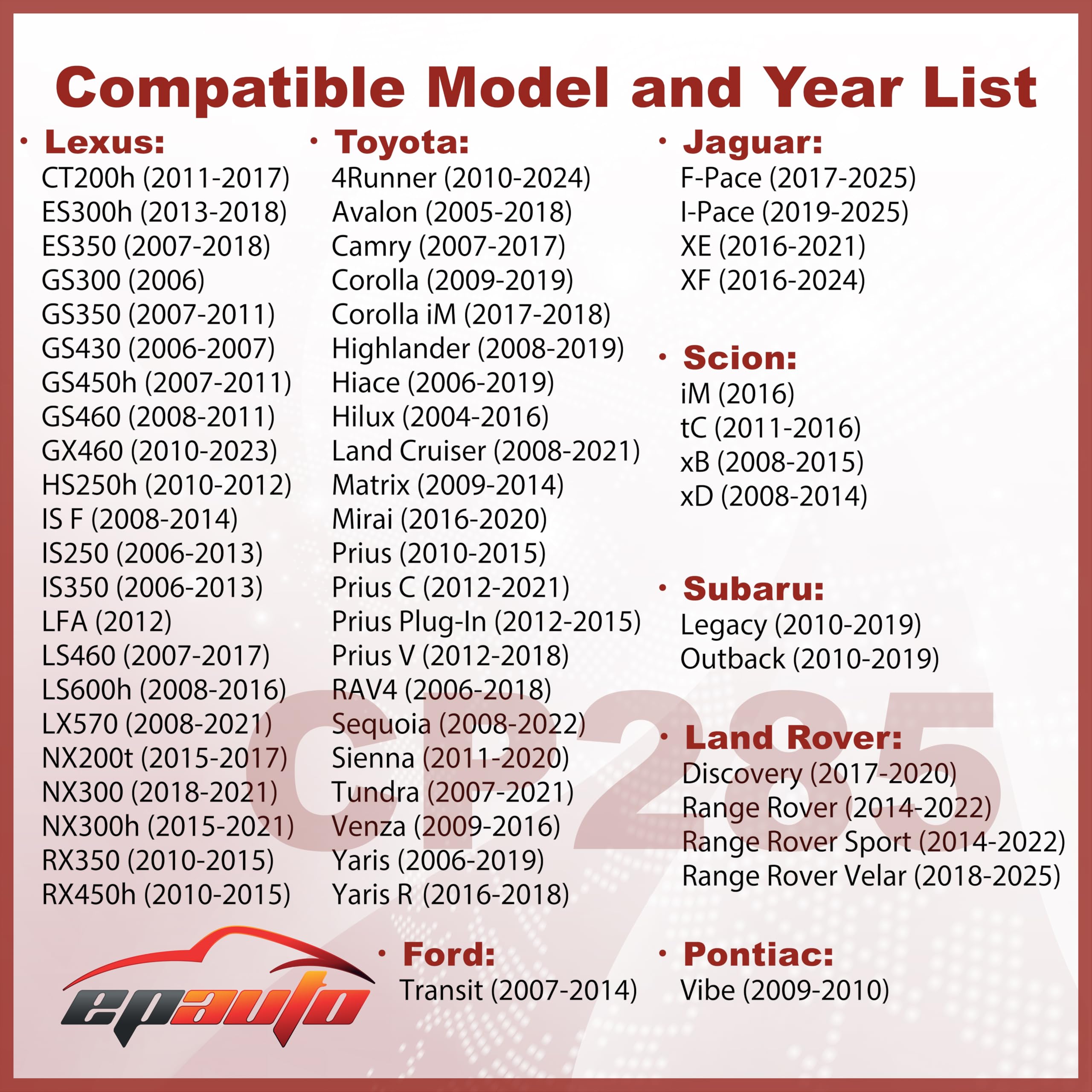 EPAuto CP285 (CF10285) Premium Cabin Air Filter includes Activated Carbon