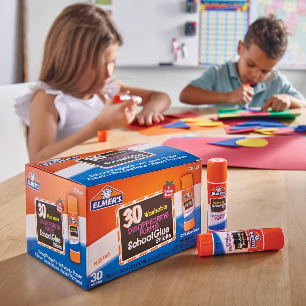 Elmer's Disappearing Purple School Glue Sticks, Washable, 7 Grams, 30 Count - Posters, Back to School, Bulk Pack for Classrooms, #1 Teacher Brand