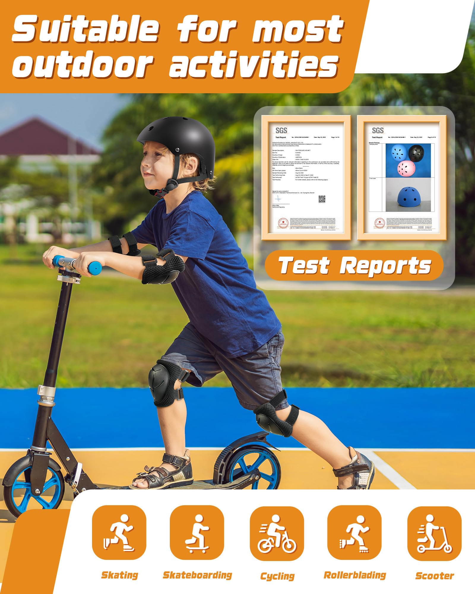 Kids Bike Helmet Set, Adjustable Helmet for Ages 3-10 Year Boys Girls, Pad Set with Knee and Elbow Pads for Bike, Roller, Skating, Scooter, Longboard and More Sports