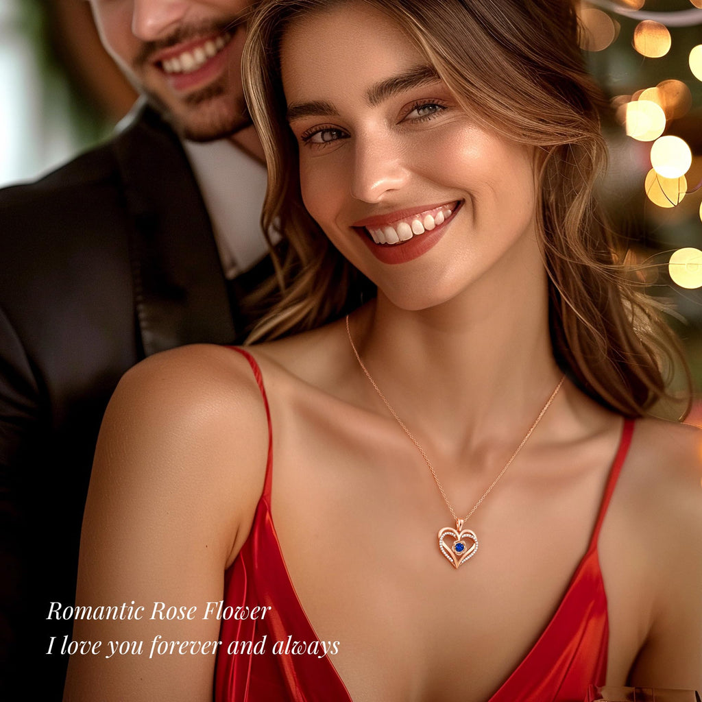 CDE Valentines Day Gifts for Women S925 Silver Rose Gold Heart Birthstone Necklaces for Women，Ideal Anniversary or Birthday Jewelry Gifts for Wife Girlfriend Her
