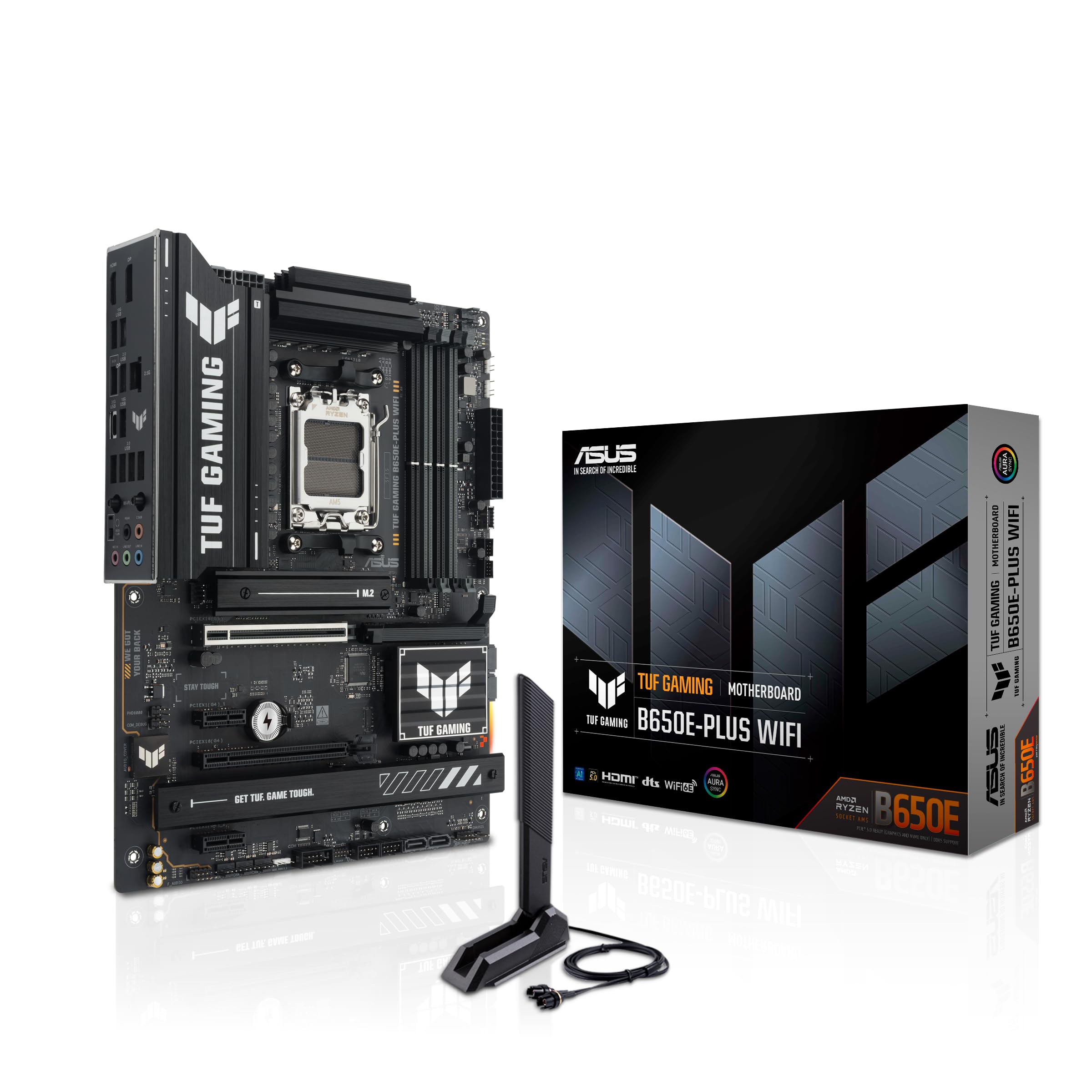 ASUS TUF Gaming B650E-PLUS WiFi AMD B650 ATX Motherboard, 12+2+1 80A DrMOS Power Stages, DDR5, PCIe 5.0 Ready, 3X M.2, Wi-Fi 6E, 2.5Gb LAN, DisplayPort, HDMI™, USB Type-C, BIOS Flashback, Aura Sync