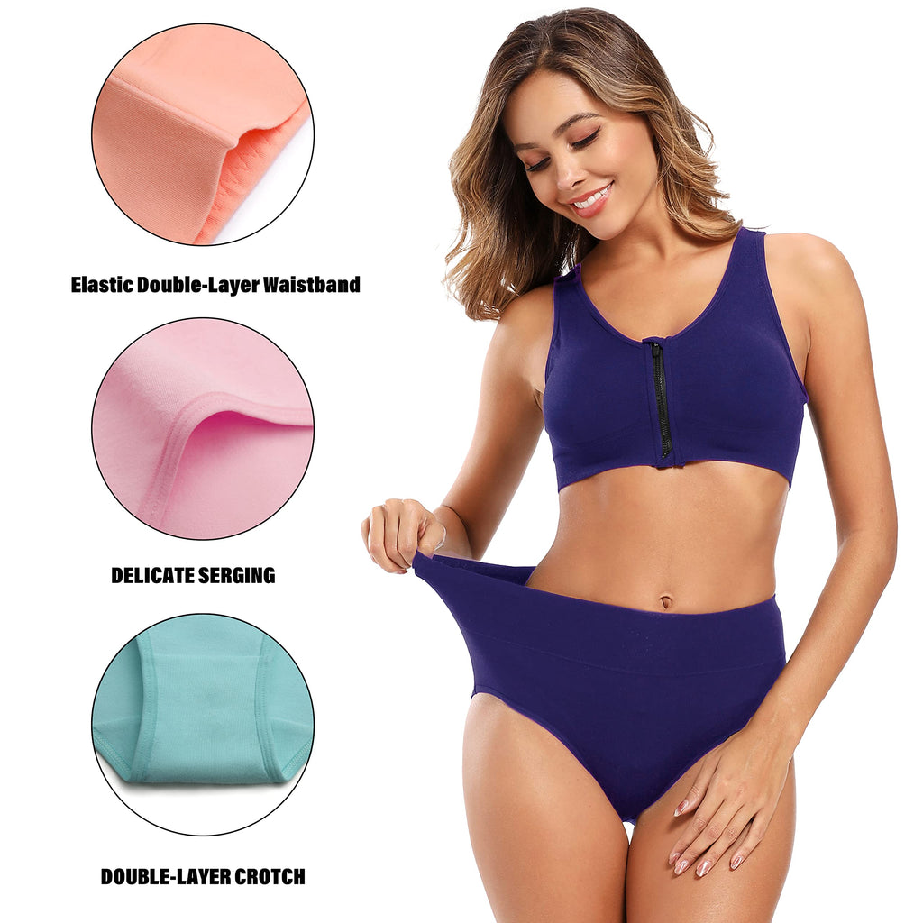Molasus Women's Soft Cotton Underwear Briefs High Waisted Postpartum Panties Ladies Full Coverage Plus Size Underpants Pack of 5,XX-Large