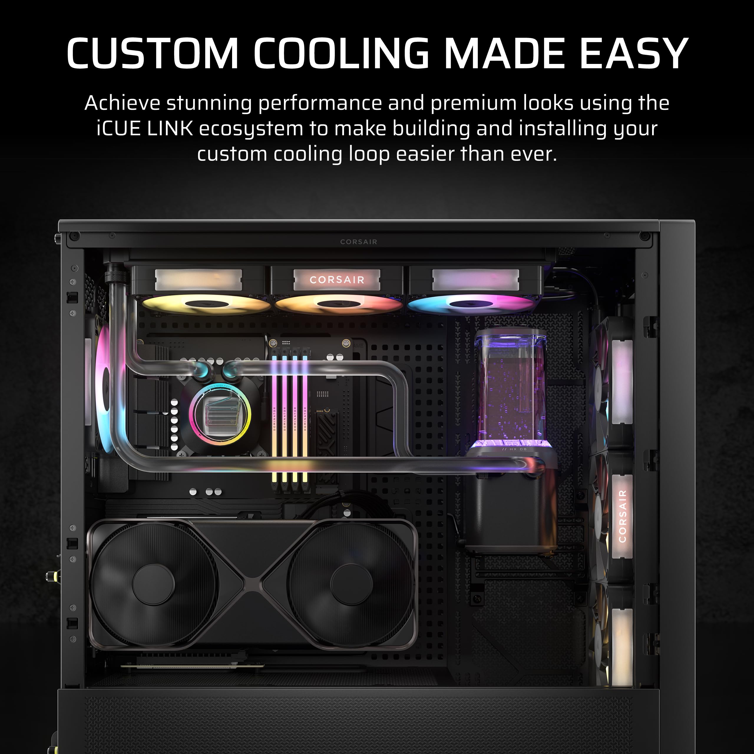 CORSAIR XH505i RX 360 RGB Custom Cooling Kit – XC7 CPU Water Block, XD6 Pump Reservoir, 3X RX120 RGB Fans, XR5 360mm Radiator, System Hub Included – Black