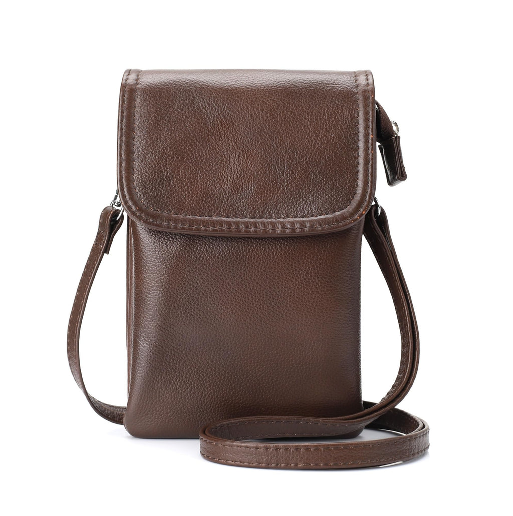 befen Genuine Leather Cell Phone Crossbody Purses for Women, Small Cross Body Bags for Women Travel (Dark Brown)