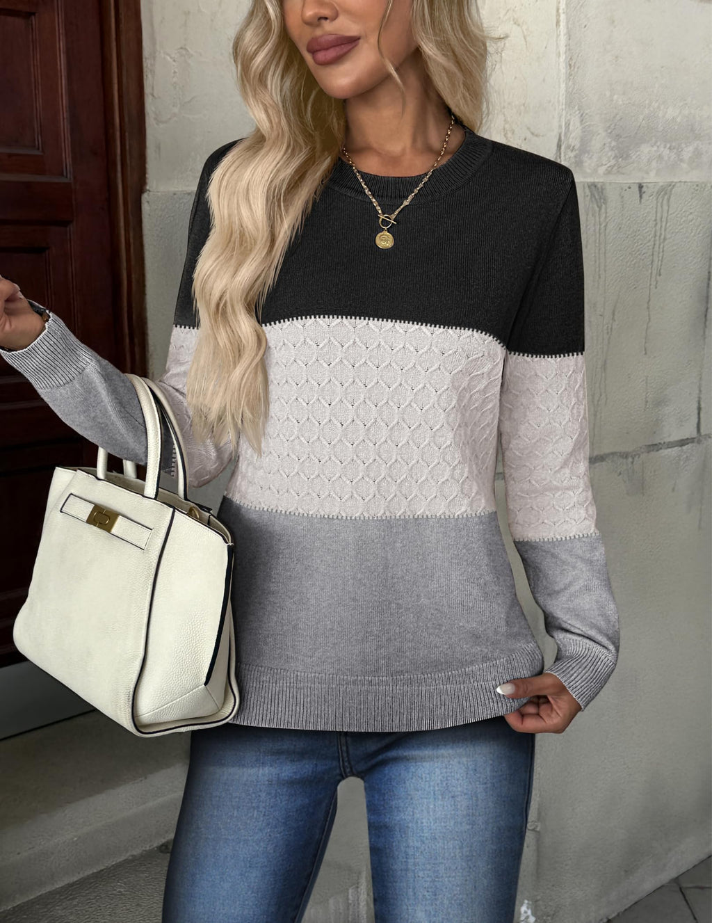 Zeagoo Womens Fall Sweaters Long Sleeve Crew Neck Ribbed Knit Pullover Tops