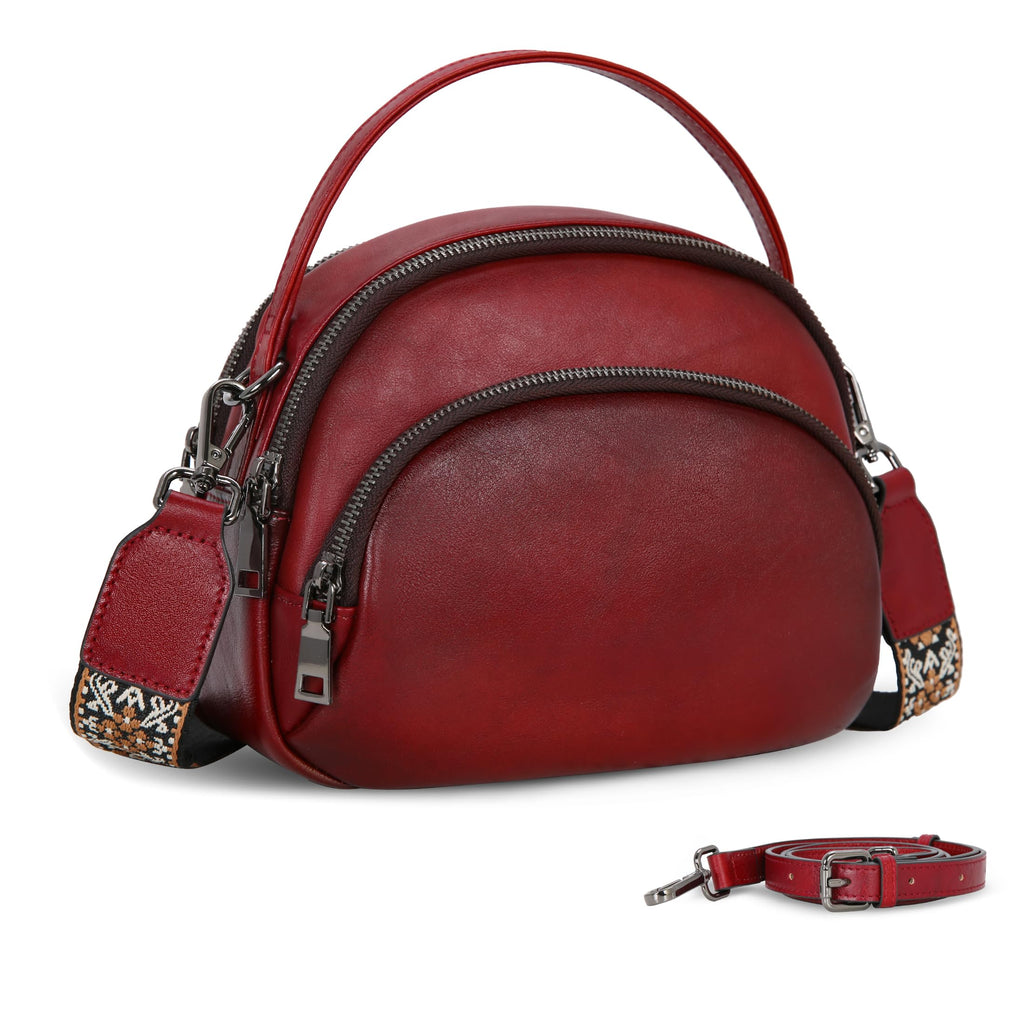 HESHE Genuine Leather Crossbody Bags Leather Purses for Women Vintage Small Shoulder Handbags with Multi-Pockets (Wine)
