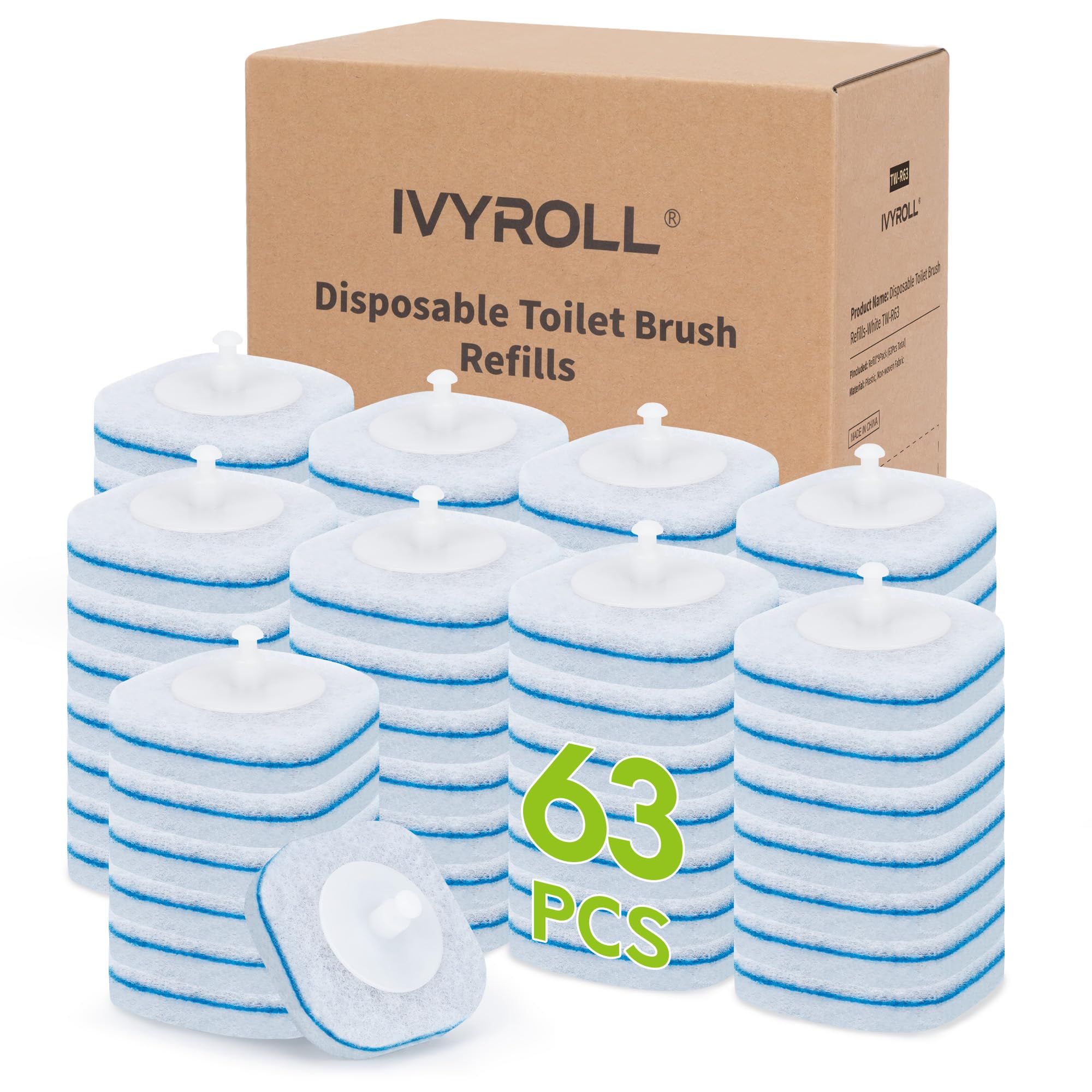 Toilet Bowl Cleaner Wand Refills Compatible with CLOROX, 63 Count Disposable Toilet Brush Refills, Replacement Heads for Toilet Cleaning System