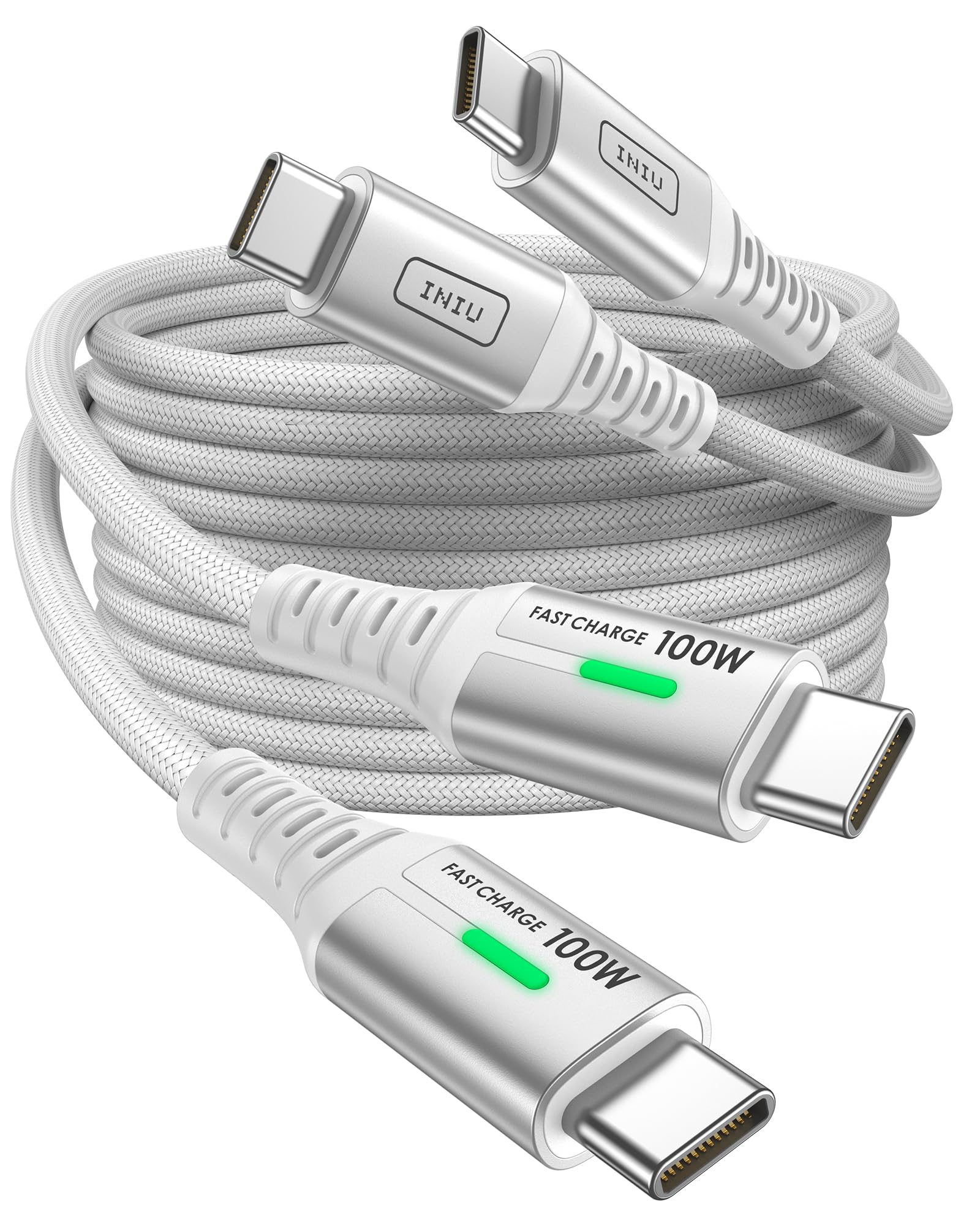 INIU C to C Fast Charging Cable, 2-Pack [3.3ft, White] Type C Charger Cord for iPhone 17 16 15 Pro Max Samsung S25 S24 Ultra Google Pixel 9 Pro Laptops MacBook iPad Air Switch etc.