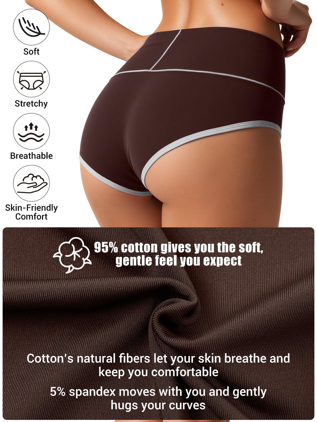 Eadflie Cotton Underwear for Women High Waisted Briefs Stretch Soft Ladies Panties Full Coverage Underpants 5 Pack - Black/Coffee Brown/Camel/Deep Apricot/Heather Gray/S