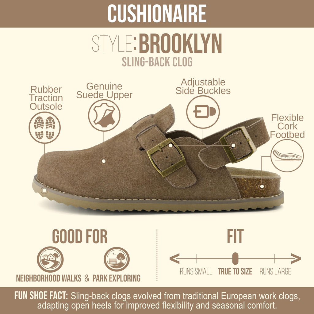 CUSHIONAIRE Brooklyn Suede Womens Slides– Comfortable Clog Mules with Adjustable Buckles – Summer Shoes for Women,TAUPE 11W