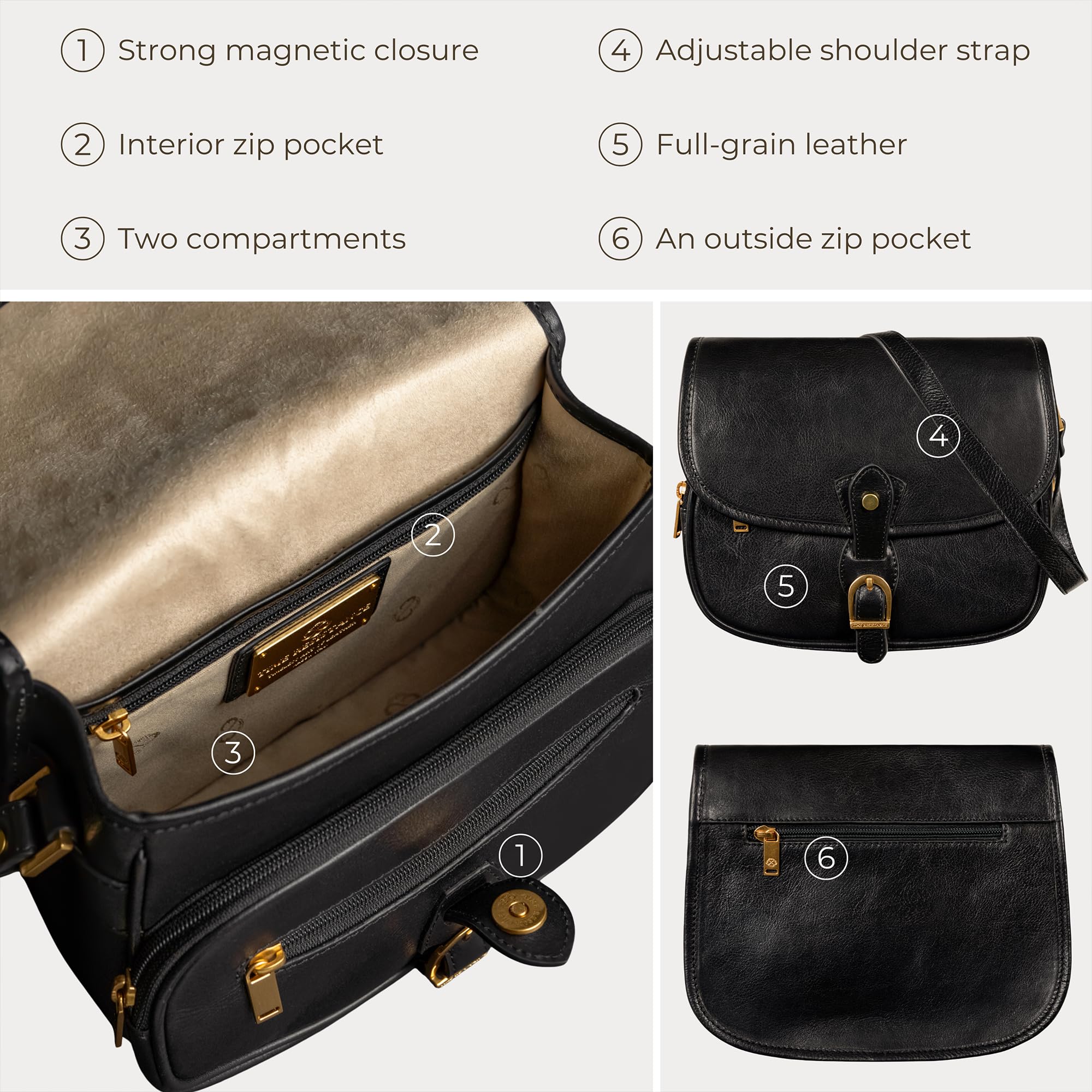 Time Resistance Leather Crossbody Bag for Women - Handbag, Shoulder Bag, Messenger, Purse (Black) - Gift Box Included