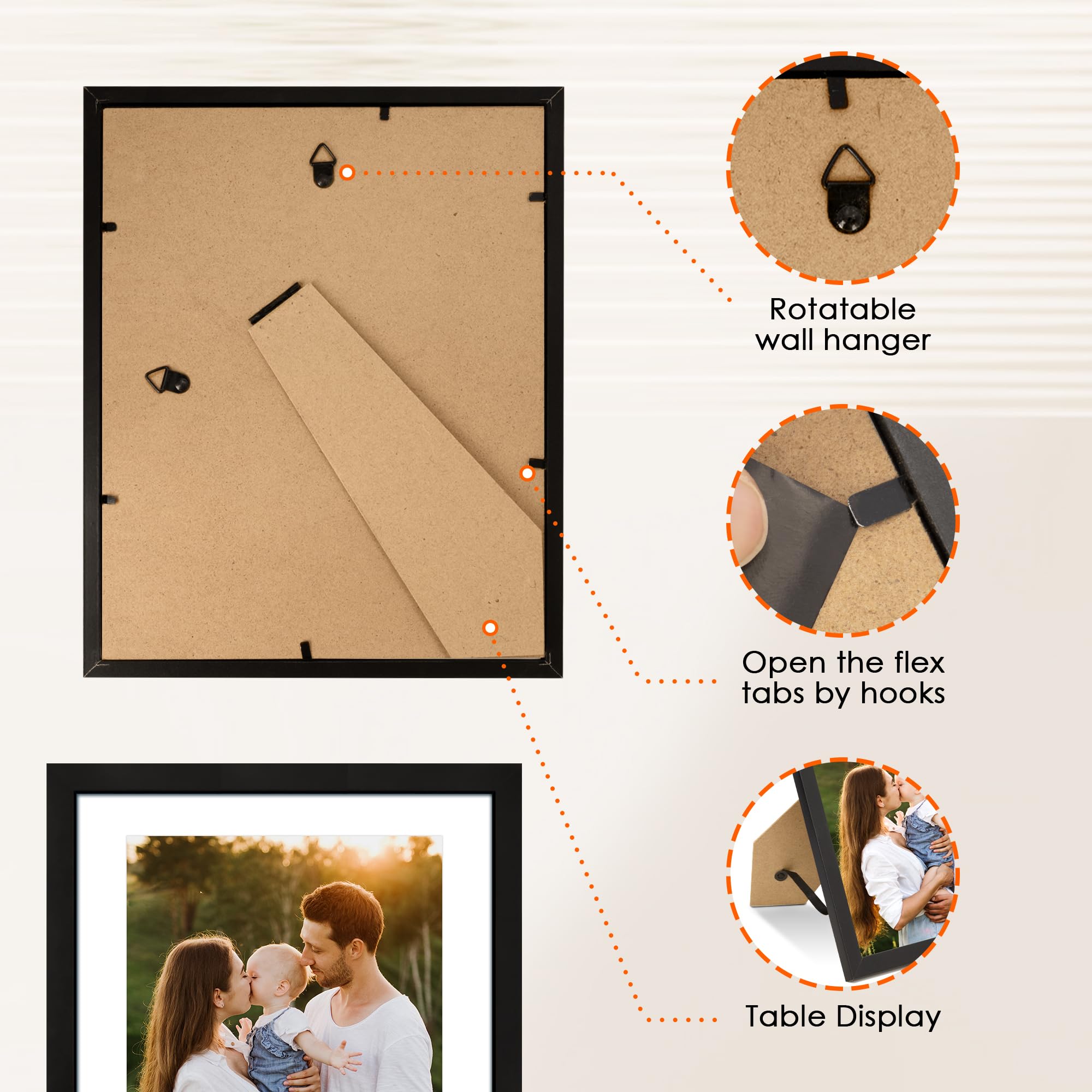 FIXSMITH 8x10 Picture Frame Set of 2, Photo Frame with HD Plexiglass, Display Pictures 5x7 with Mat or 8x10 Without Mat Multi Picture Frames Collage for Tabletop or Wall Display, Black