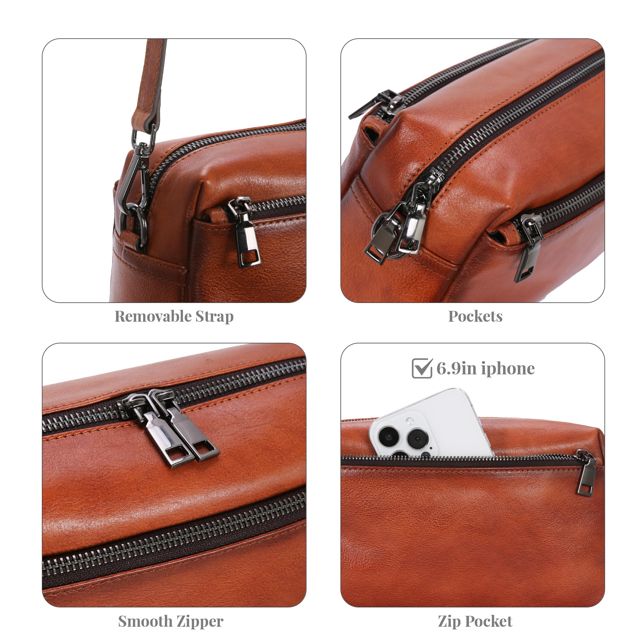 HESHE Small Leather Crossbody Bags for Women Hobo Shoulder Handbags(BN)