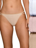 Vanity Fair Womens Illumination String Panties, Silky Stretch & Satin Trim Bikini Style Underwear, 3 Pack - White/Quartz/Beige, 6 US
