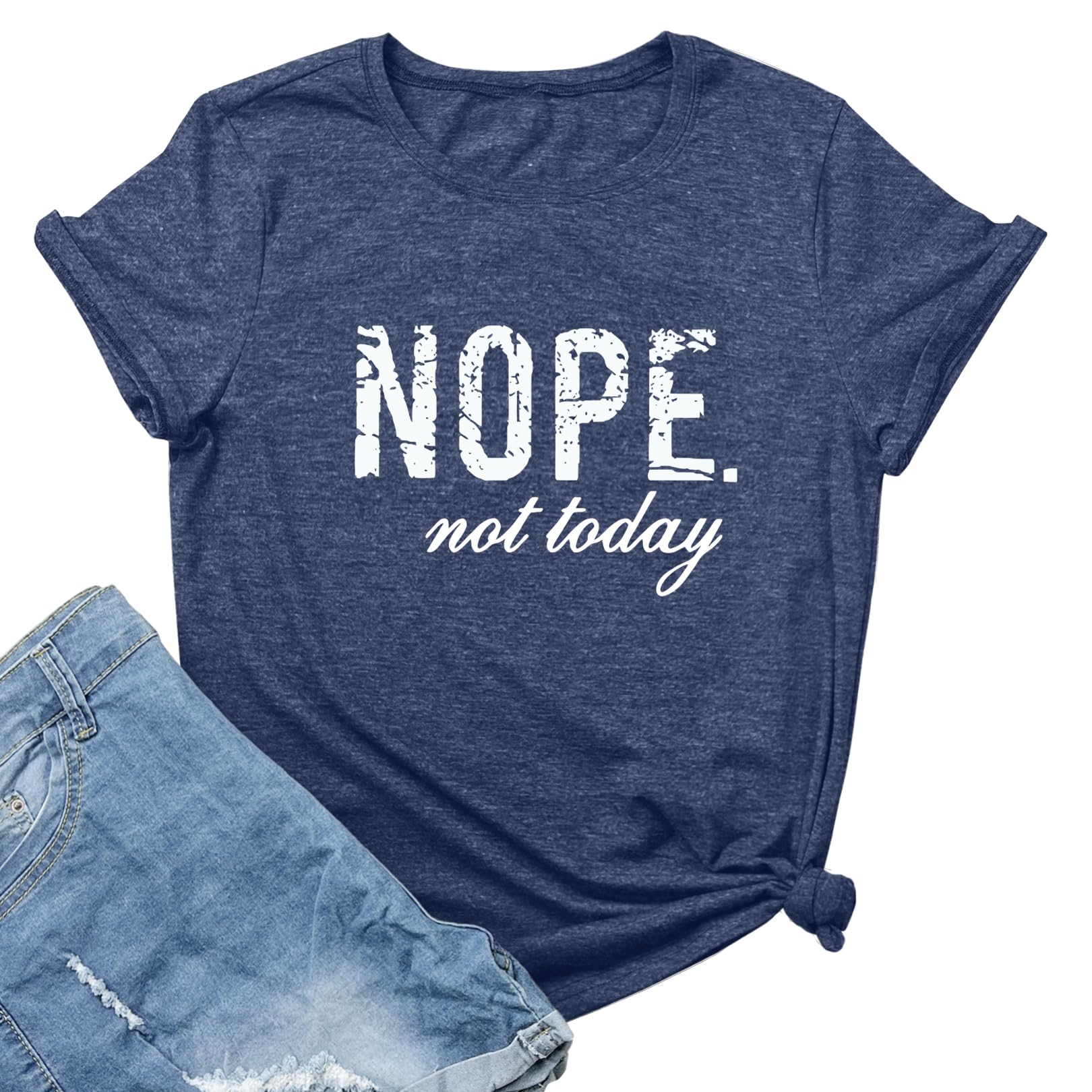 LOOKFACE Women Cute Tops Nope Summer Graphic Tees Heather Navy Medium