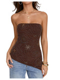 WDIRARA Women's Sparkle Sequin Tube Top Strapless Asymmetrical Bandeau Tops Party Rave Clubwear Brown Bead Small