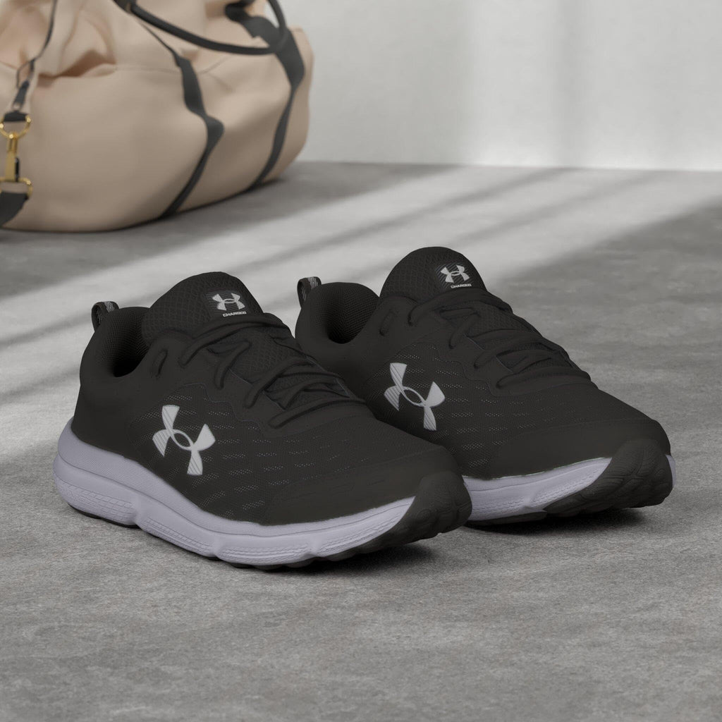 Under Armour Men's Charged Assert 10 Shoes, (001) Black/Black/White, 10.5