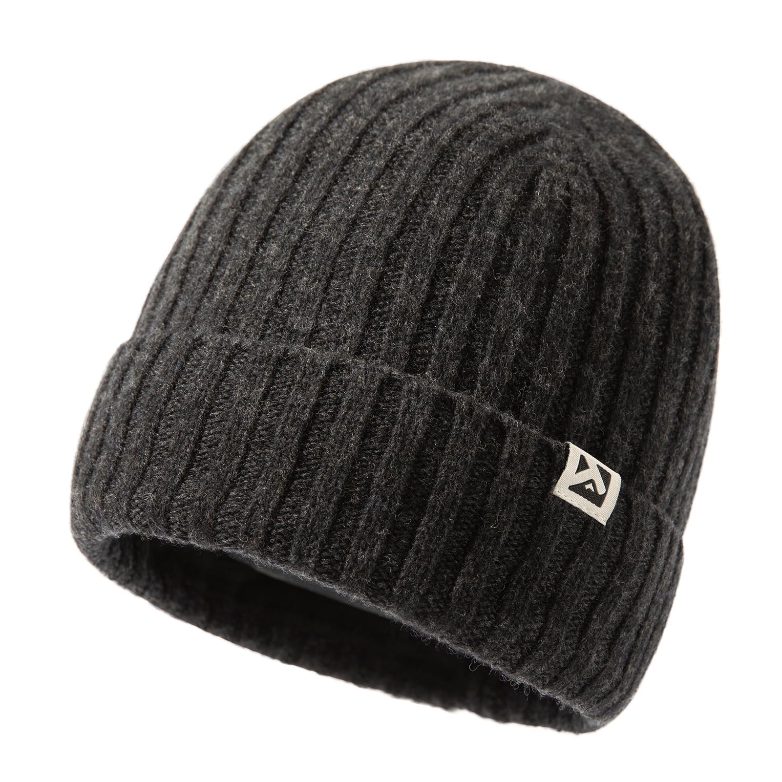 TOP-EX Men's Women's XL XXL Extra Large Big Head Oversize Dark Grey 100% Merino Wool Winter Beanie Fleece Lined Knit Cap Hat Cold Weather Warm