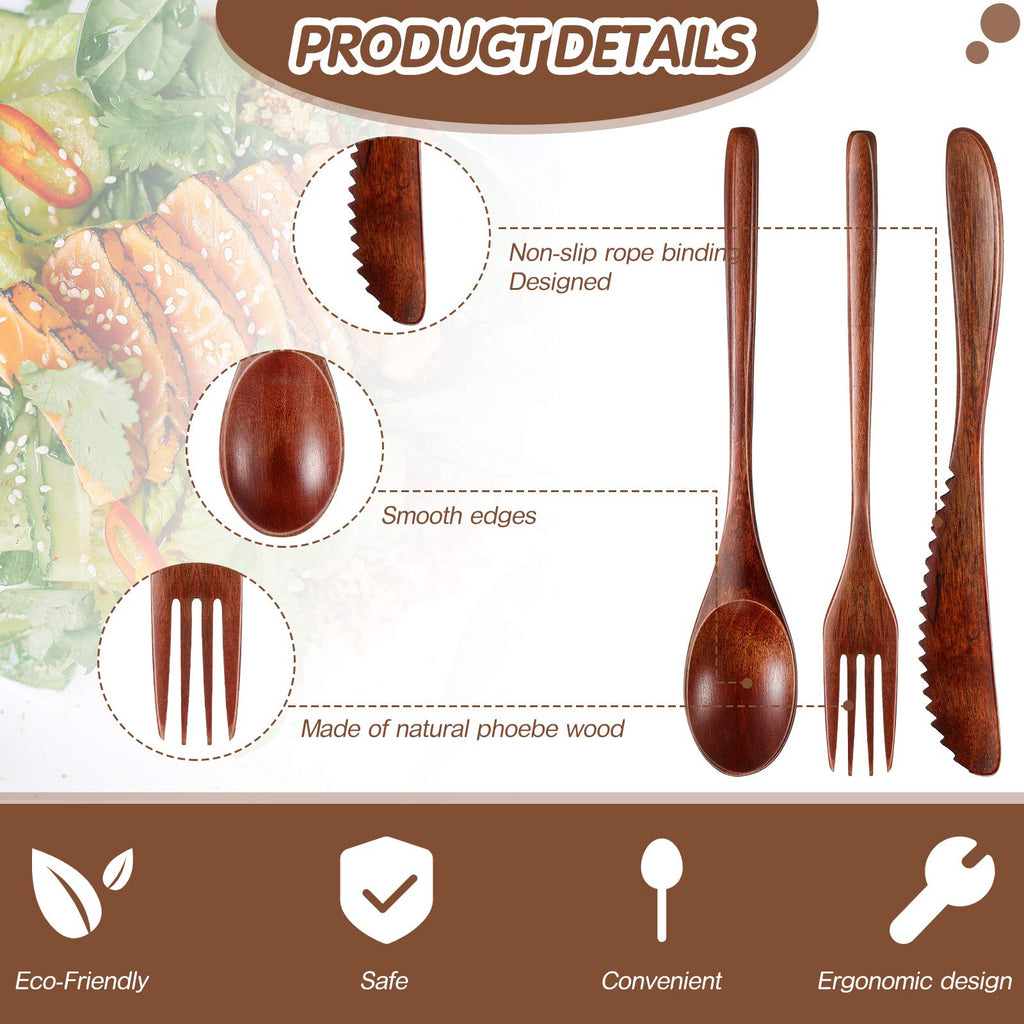 Geiserailie 12 Pcs Wooden Utensils for Eating Wooden Spoon Fork Knife Cutlery Set Kitchen Wood Dinner Flatware Tableware Set Includes Spoon, Fork, Knife