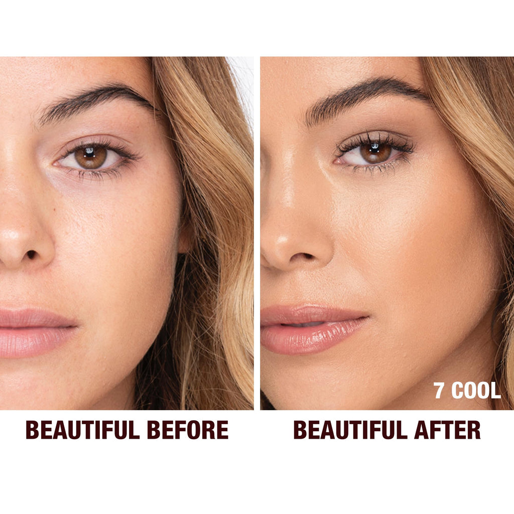 Charlotte Tilbury Beautiful Skin Medium Coverage Hydrating Foundation - Buildable Liquid Makeup for Instant Glow, Plumping Hydration & Lasting Skincare Benefits - 7 Cool