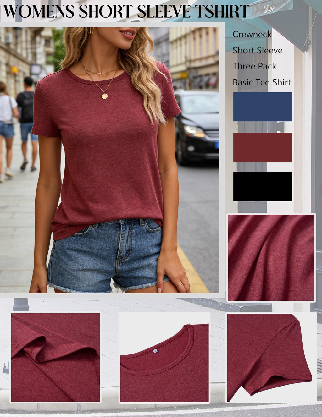 Zeagoo Workout Tops Short Sleeve Shirts for Women Trendy Basic Tees Fitted T Shirts 3 Pack Crewneck Fashion Outfits 2026