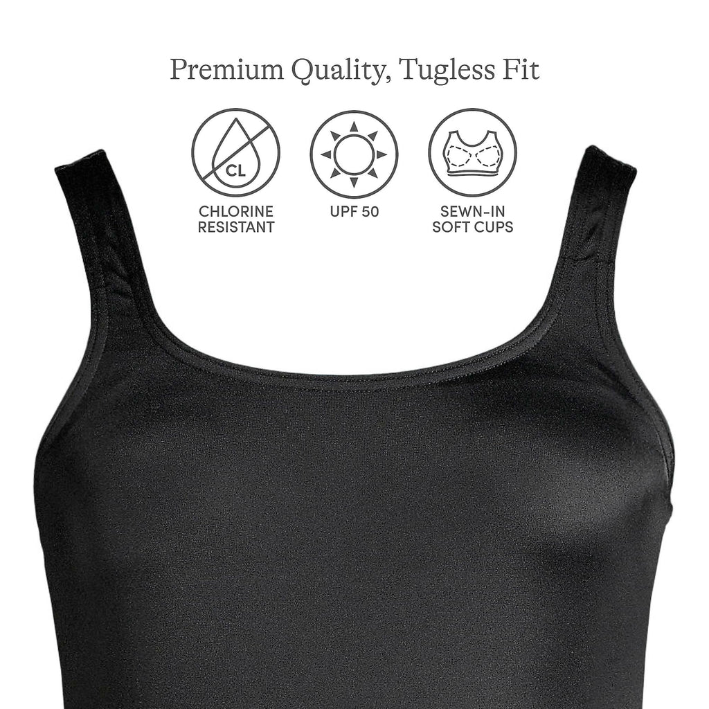 Lands' End Womens Chlorine Resistant Tugless Tank Soft Cup One Piece Swimsuit Black Regular 2