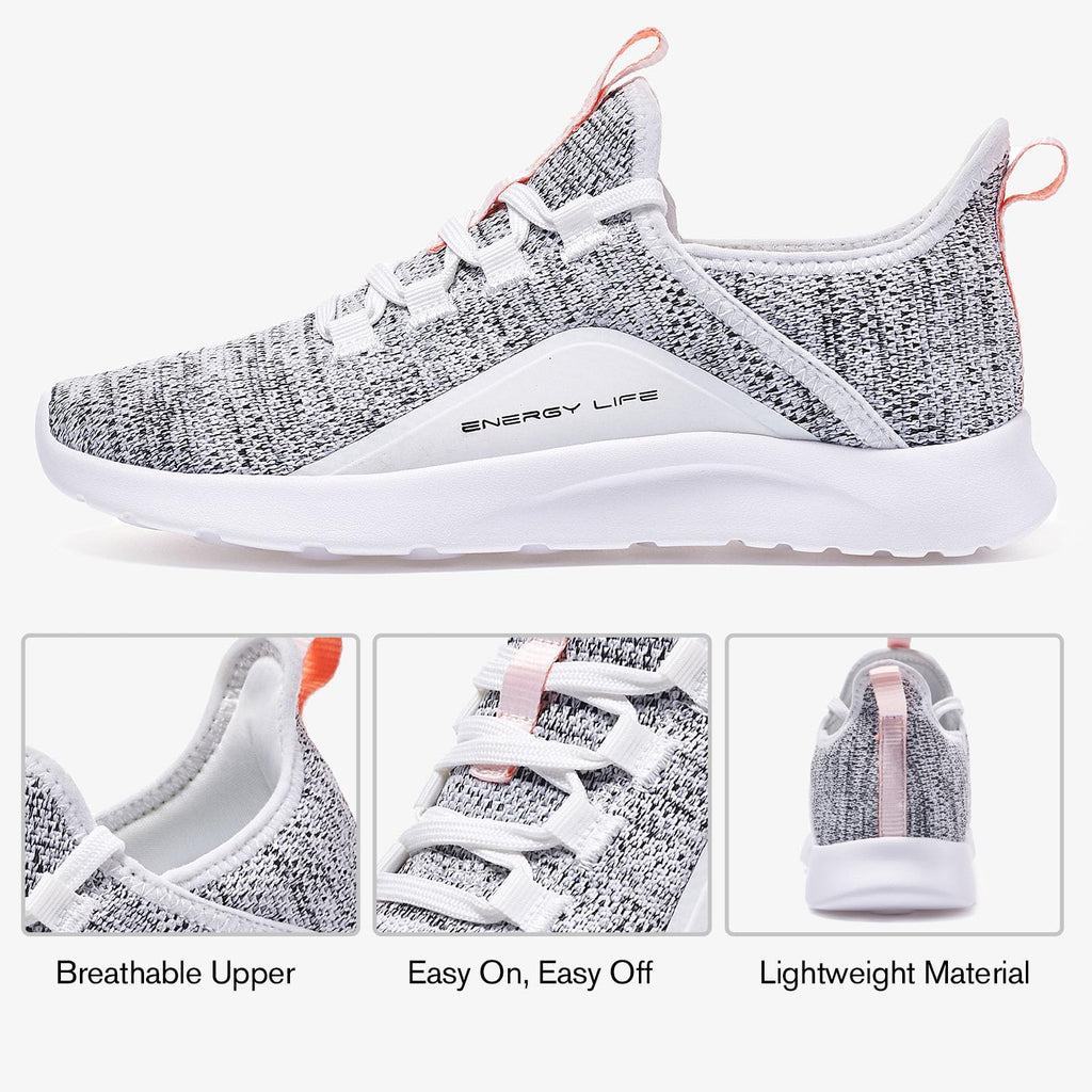 ALEADER Women's Energycloud Slip On Walking Shoes Pure Running Shoes for Gym Workout Treadmill Running Errands White Gray Size 6 US