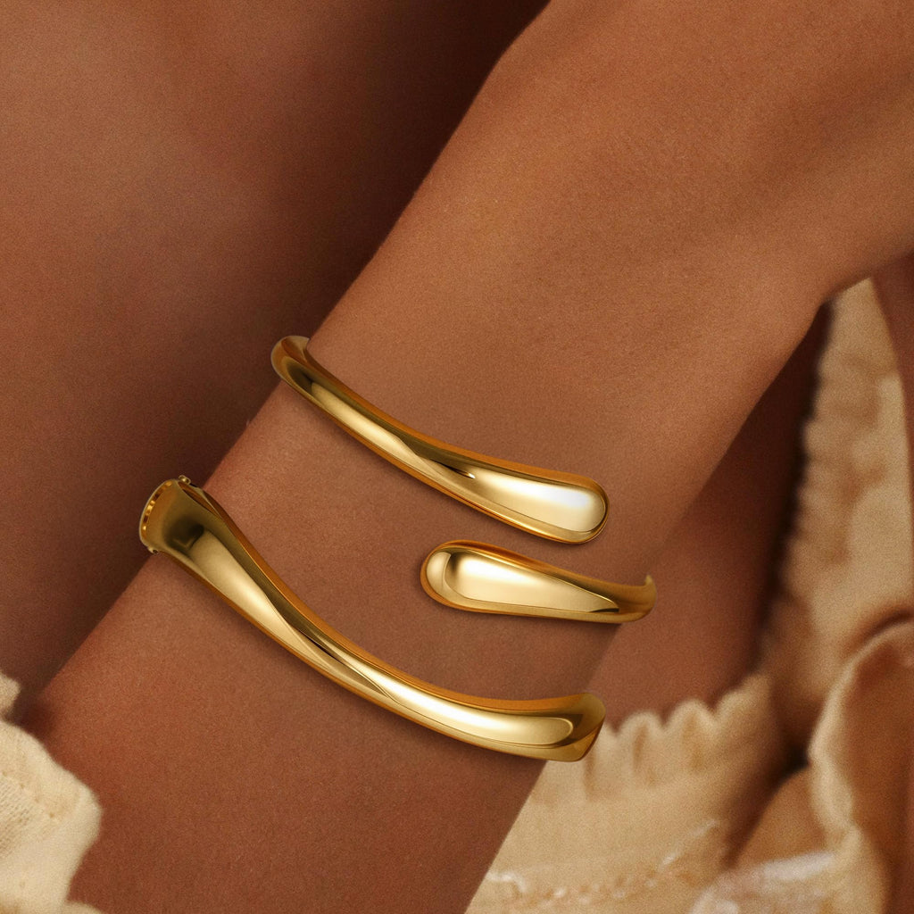Decholly Gold Bracelets for Women Trendy, 18K Gold Plated Bangle Bracelet Set Chunky Twist Cuff Gold Bracelet Non Tarnish Waterproof Jewelry Gifts for Women