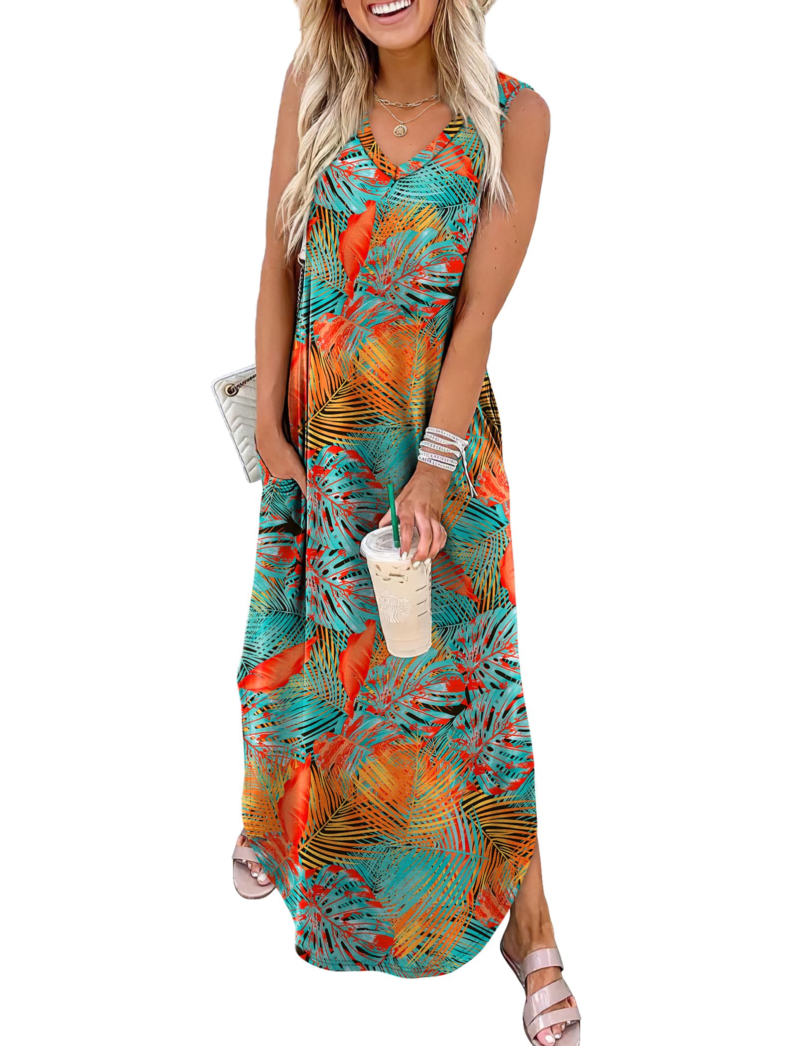 Sampeel Vacation Dresses for Women 2025 Summer Flowy Maxi Cute Dress Beach Essentials Swimsuit Coverup Floral S