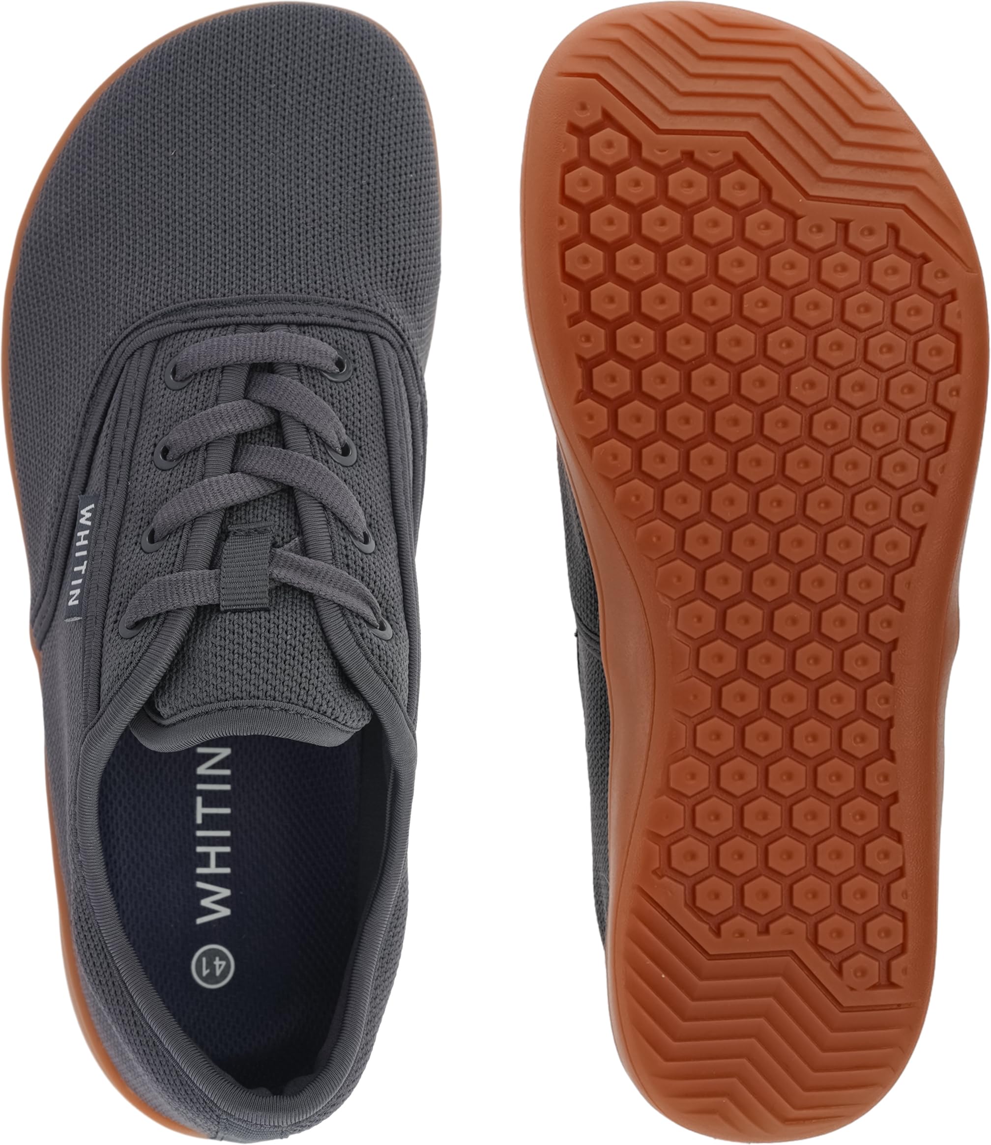 WHITIN Men's Wide Toe Box Knit Barefoot Sneakers Zero Drop Sole Minimalist Size 7 7W Minimus Casual Tennis Training Walking Shoes Grey Gum 40