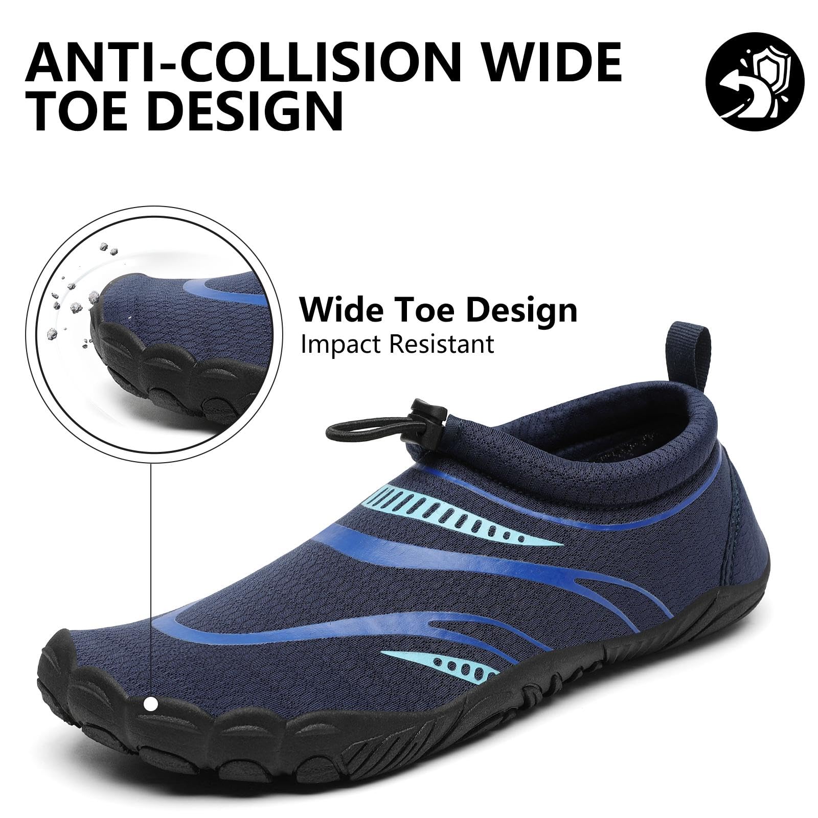 Mishansha Barefoot Shoes for Men Lightweight Water Shoes Men Quick Dry Swim Aqua Five Toe Beach Shoes Blue Black-E0153 13.5 Women/11.5 Men