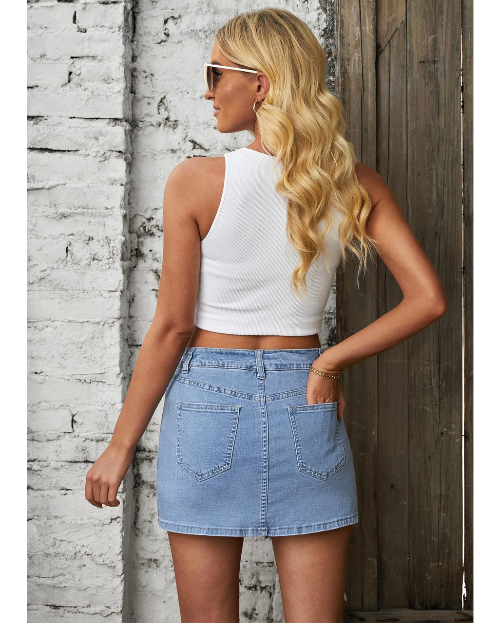 Vetinee High Waisted Jean Skorts for Women - Casual Mini Denim Skirt Blue Fog Medium Size 8/10