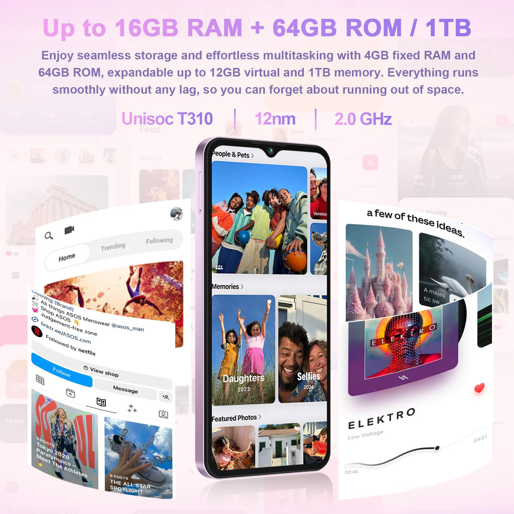 OUKITEL C3 Cell Phone Unlocked 2025-16GB RAM+64GB/TF 1TB ROM Smartphone, 5000mAh Battery, 6.52'' Waterdrop Screen, 13MP+5MP Camera, 4G Dual SIM Android Phone, Face ID/3.5mm Jack/GPS/BT5.0, Grey