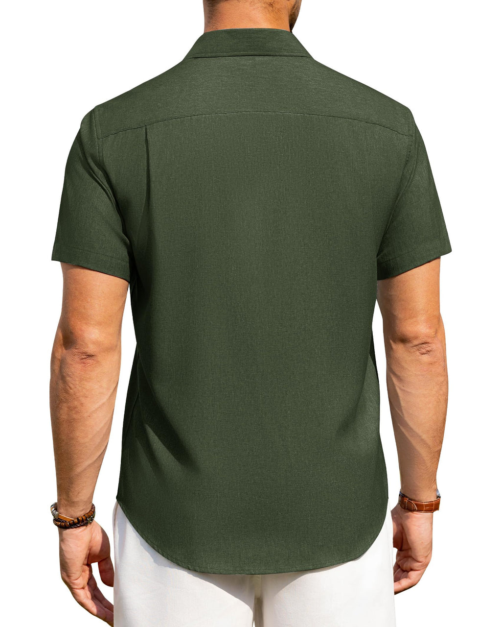 Alimens & Gentle Mens Linen Shirts Short Sleeve Button Down Shirts Wrinkle Free Casual Vacation Beach Summer Tops,Olive Green,M