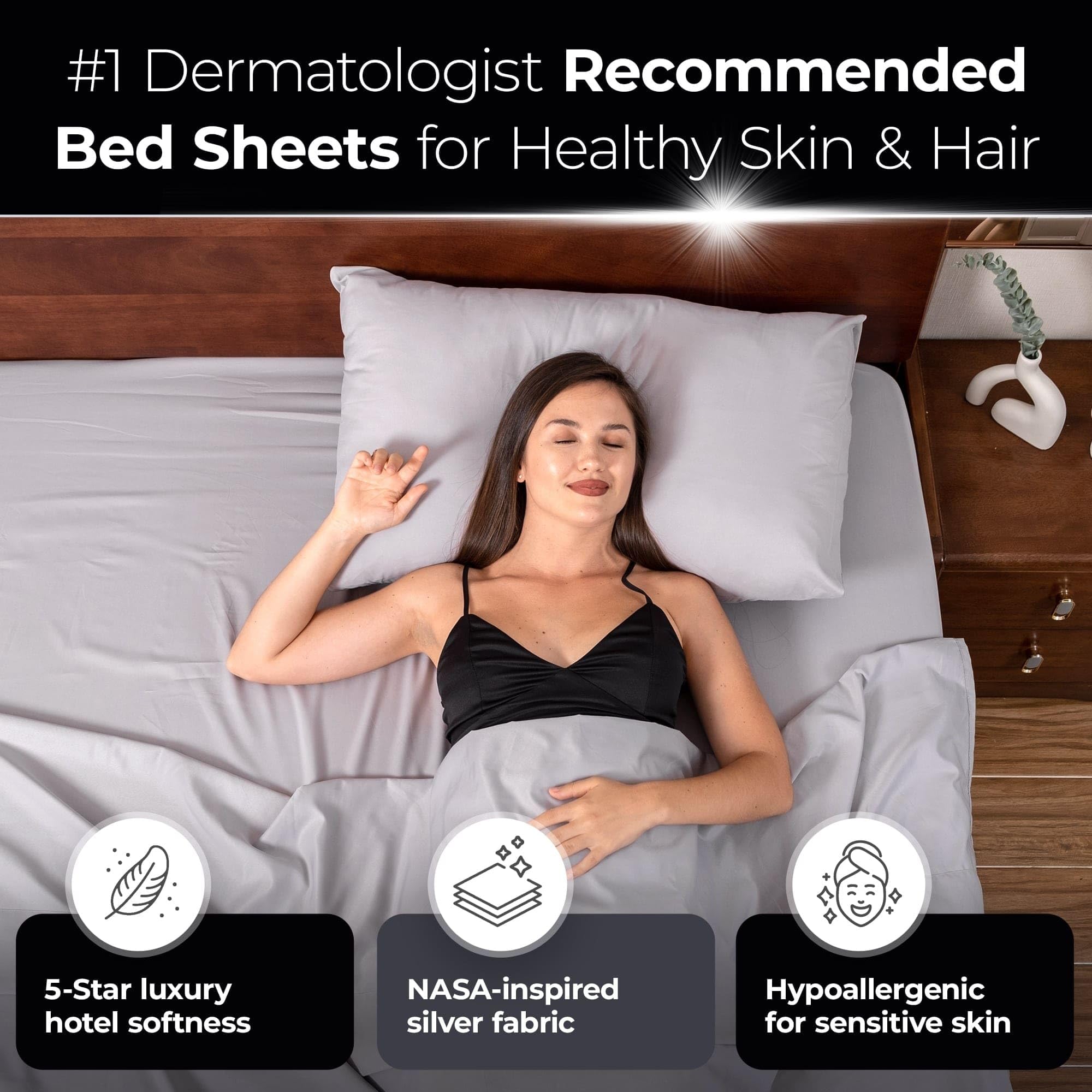 Silvery Silver Infused Bed Sheets Set - Ultra-Soft Temperature-Regulating Fabric with Self-Cleaning Technology™ That Stays Fresh 3X Longer for Hygienic Sleep (Gray, Queen)