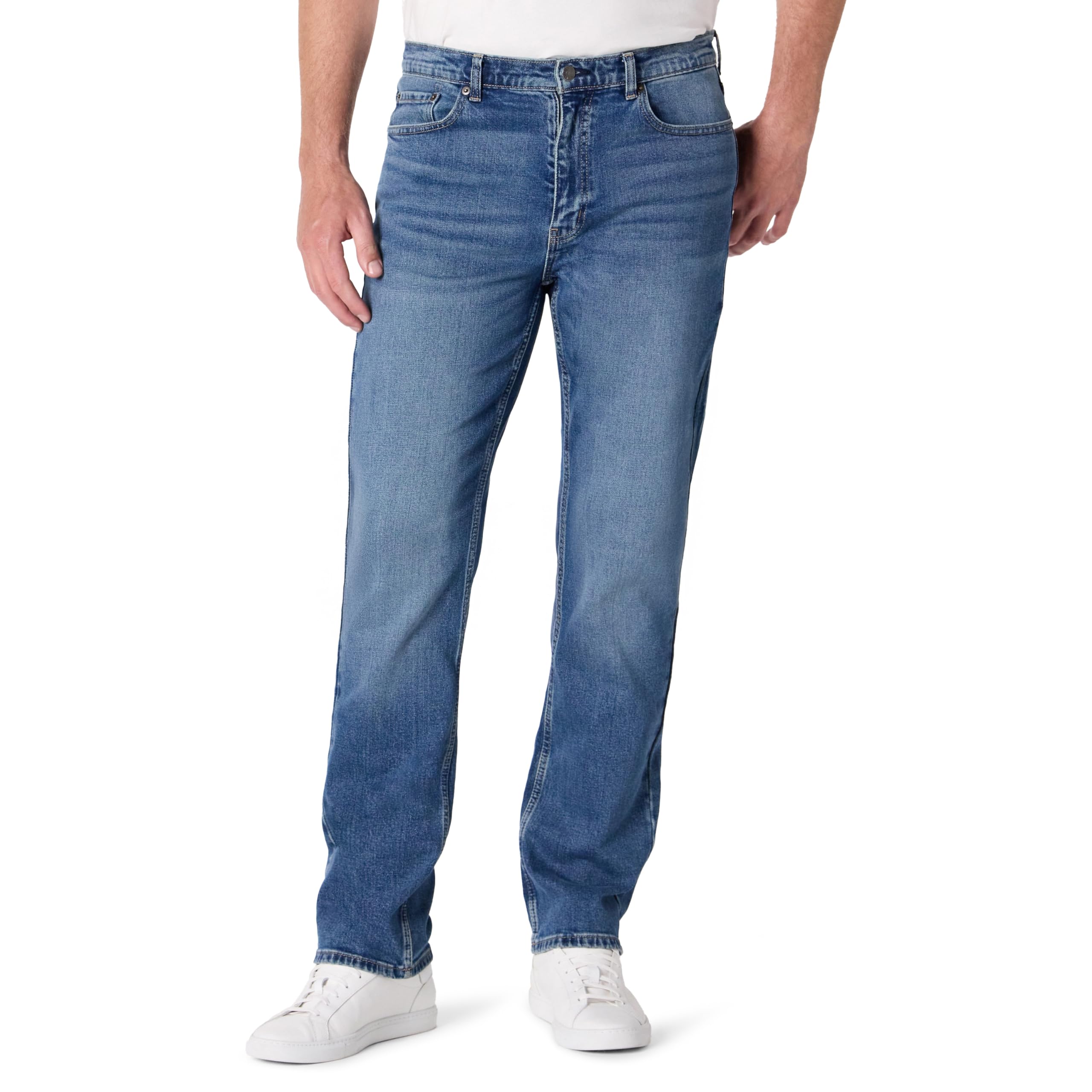 Amazon Essentials Men's Low Stretch Straight-Fit Jeans, Tinted Medium Blue, 42W x 32L