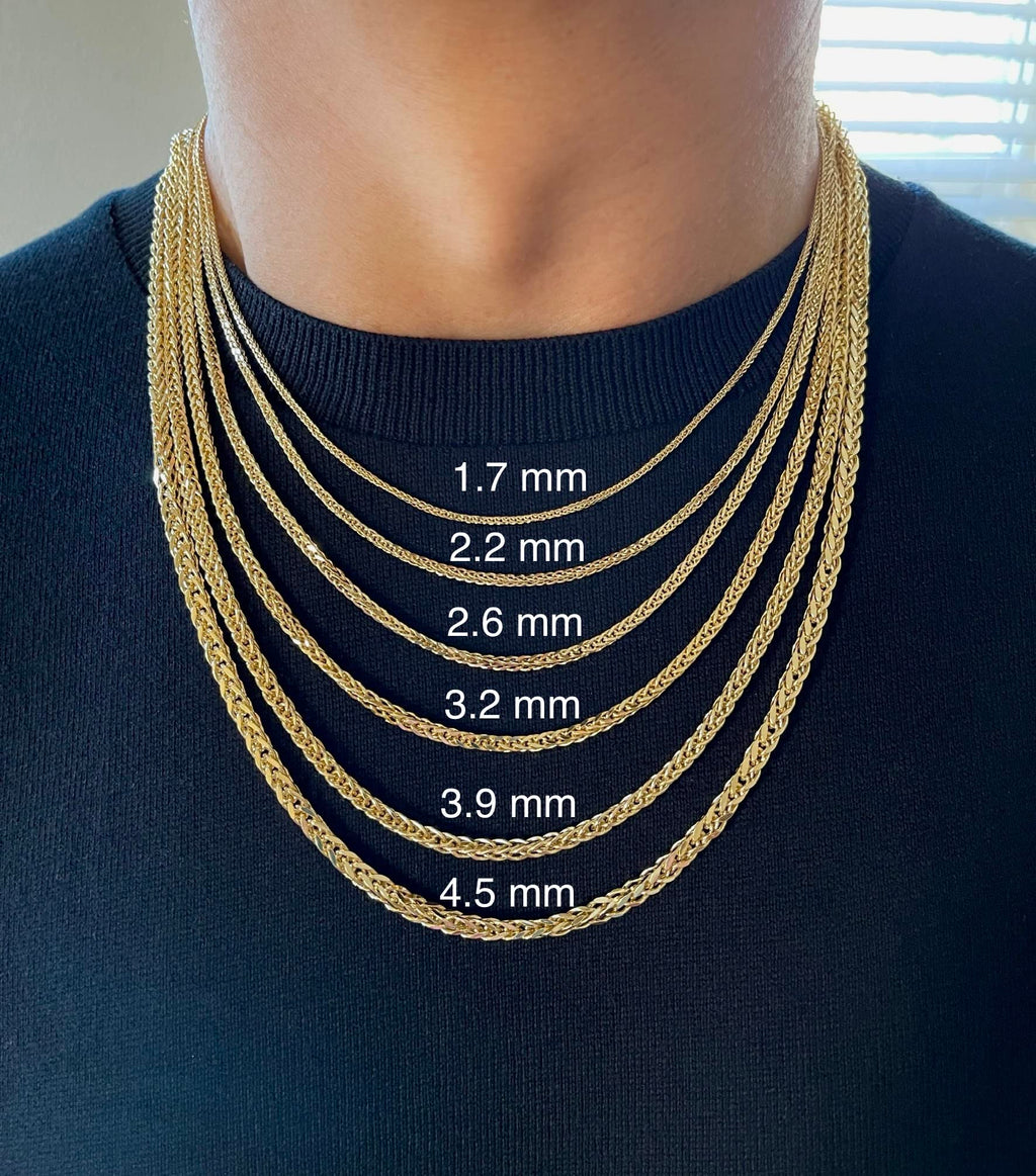 JEWELHEART 14K Gold Square Wheat Chain Necklace - 2.6mm Braided 14K Yellow Gold Chain For Men Foxtail Gold Chain Diamond Cut Real Gold Necklaces For Women with Lobster Clasp 24"