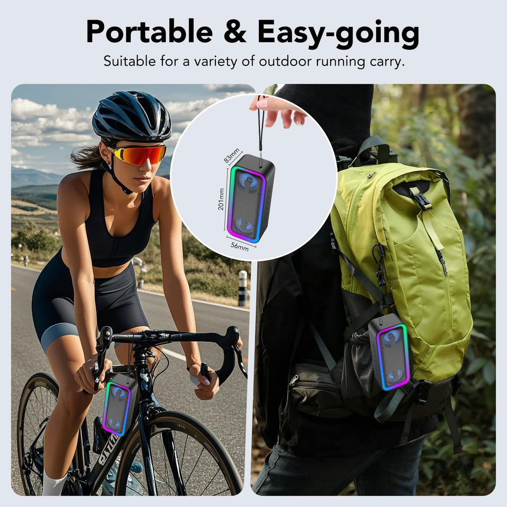 IKT Portable Bluetooth Speaker with Lights x Stocking Stuffers, 30W Loud Stereo Sound, Bluetooth5.4, Enhanced Bass,30H Playtime, TWS Pairing, IPX7 Waterproof, Speakersfor Home/Party/Outdoor