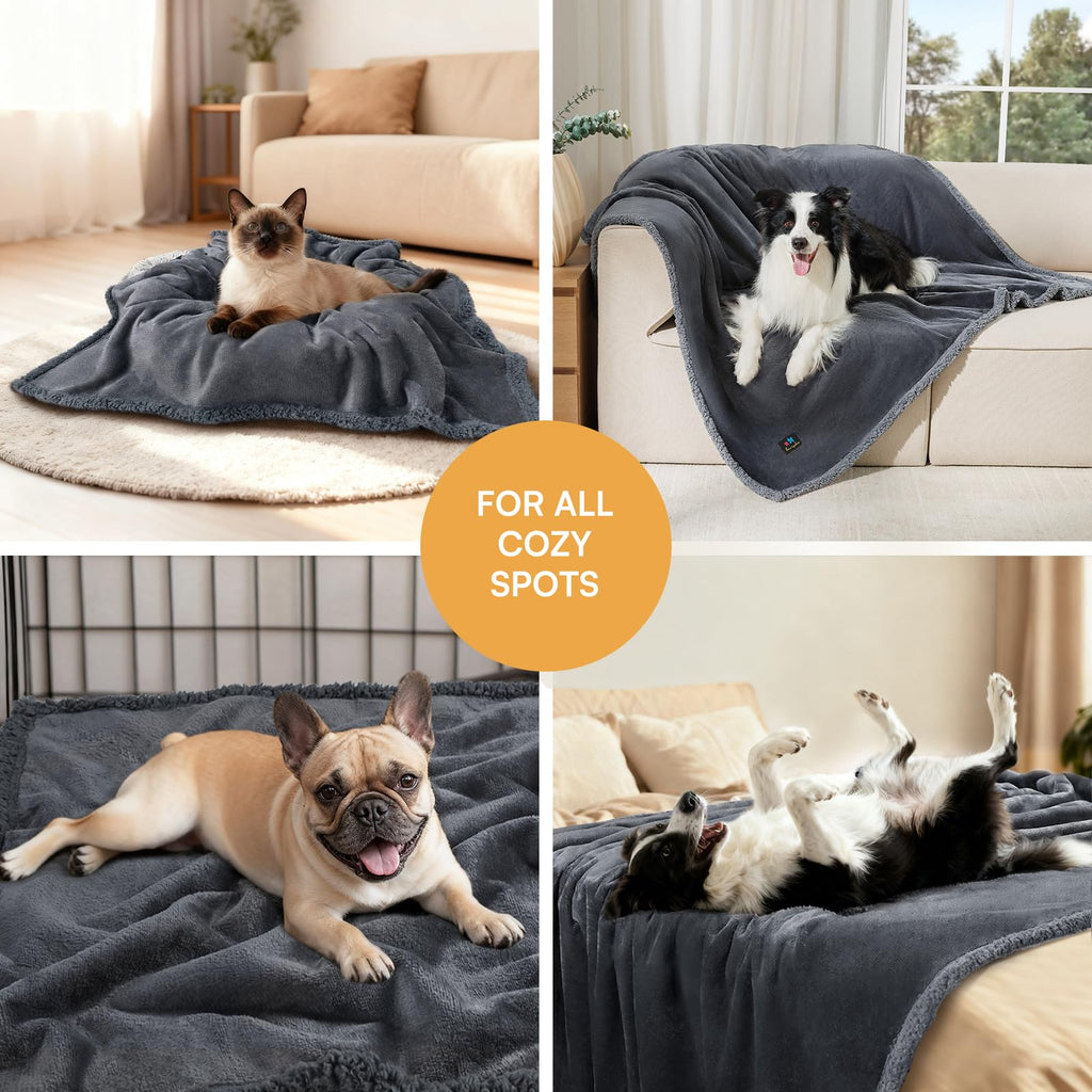 Waterproof Pet Blanket, Liquid Pee Proof Dog Blanket for Sofa Bed Couch, Reversible Sherpa Fleece Furniture Protector Cover for Small Medium Large Dogs Cats, Dark Gray Small（40" x 28"）