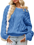 Saodimallsu Womens Oversized Sweater Casual Cable Knit Color Block Crewneck Pullover 2025 Fall Winter Chunky Trendy Sweaters Blue