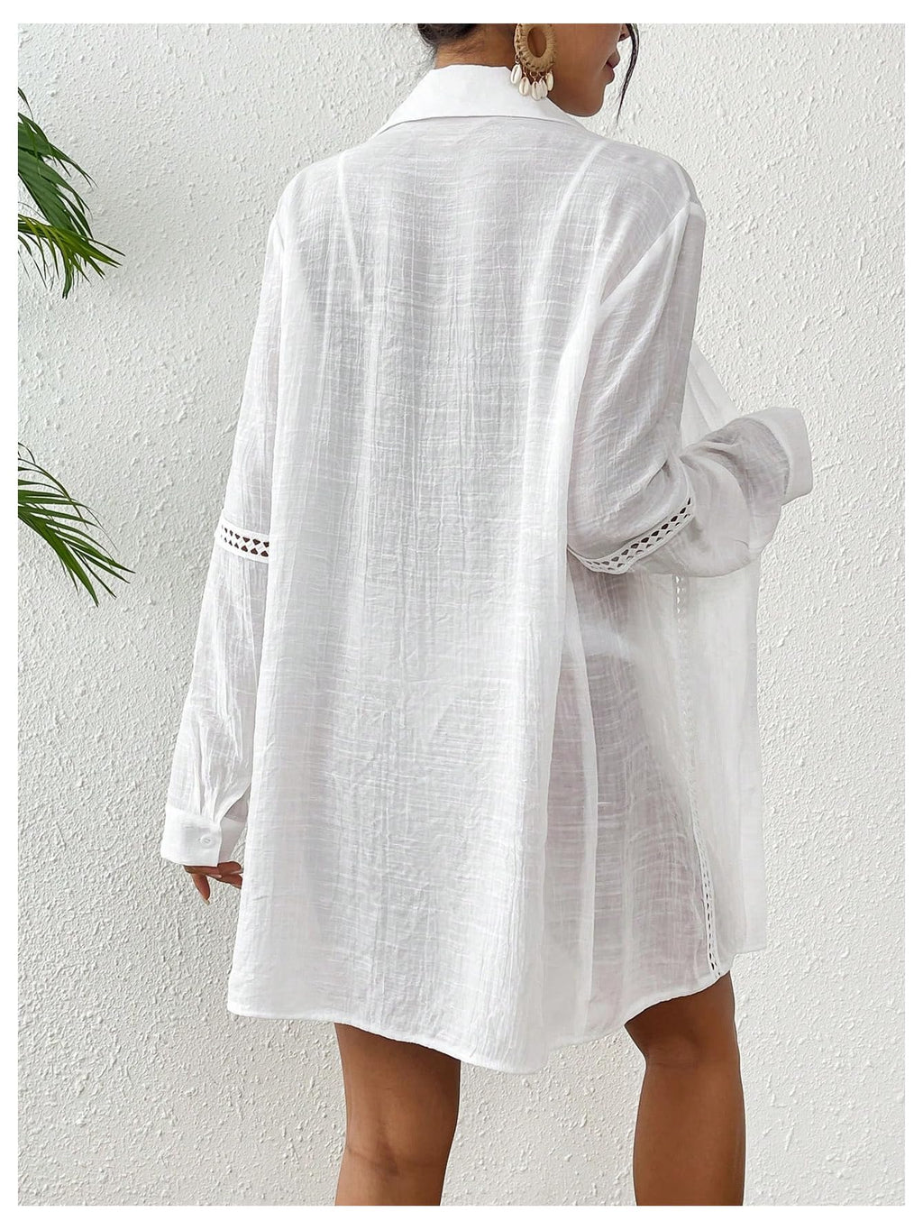 WDIRARA Women's Swim Cover Up Long Sleeve Button Down Kimono Beach Shirts Coverups White Small